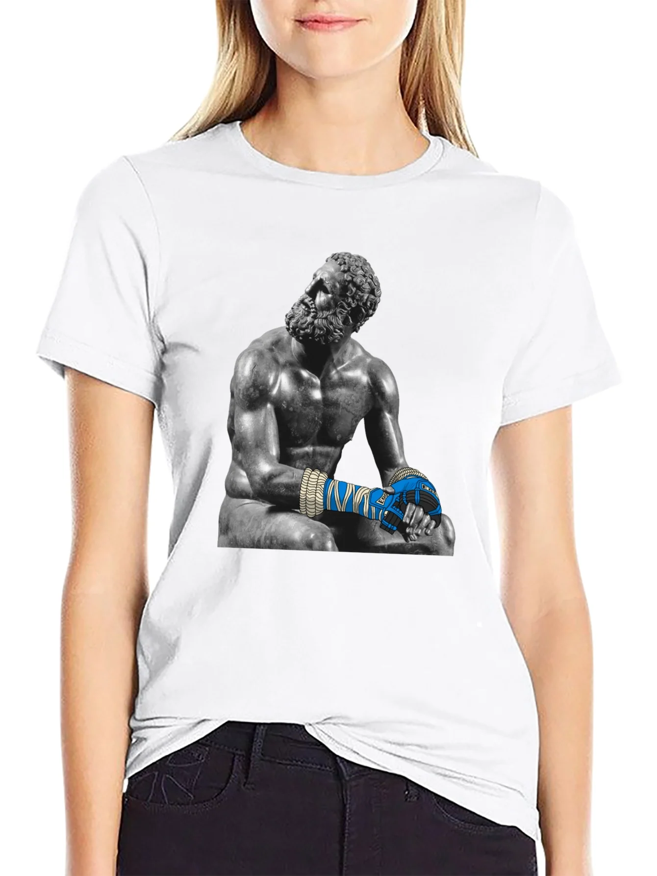 Camiseta Negra con Estatua de Boxeador