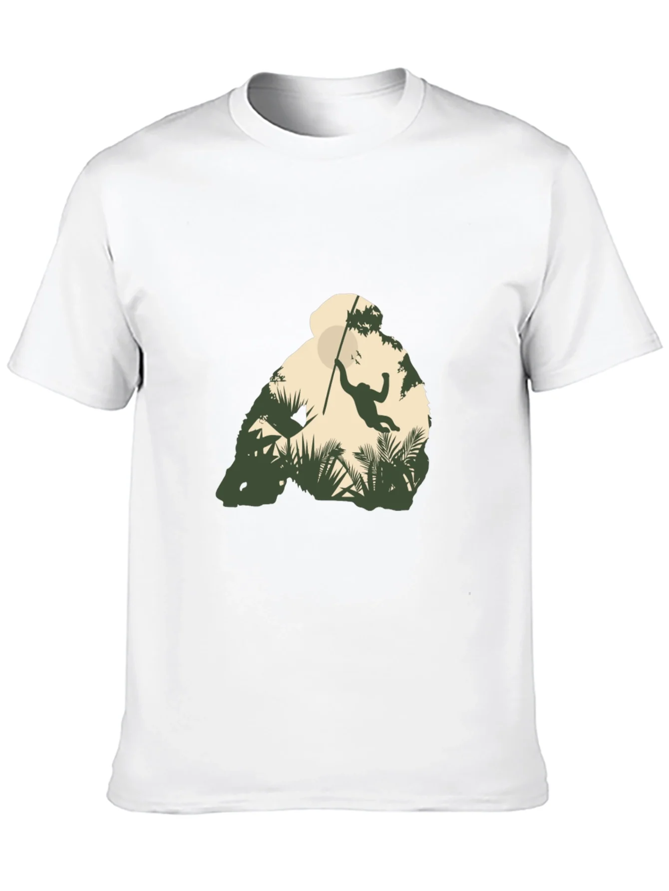 Camiseta Negra con Dise?o de Selva y Mono