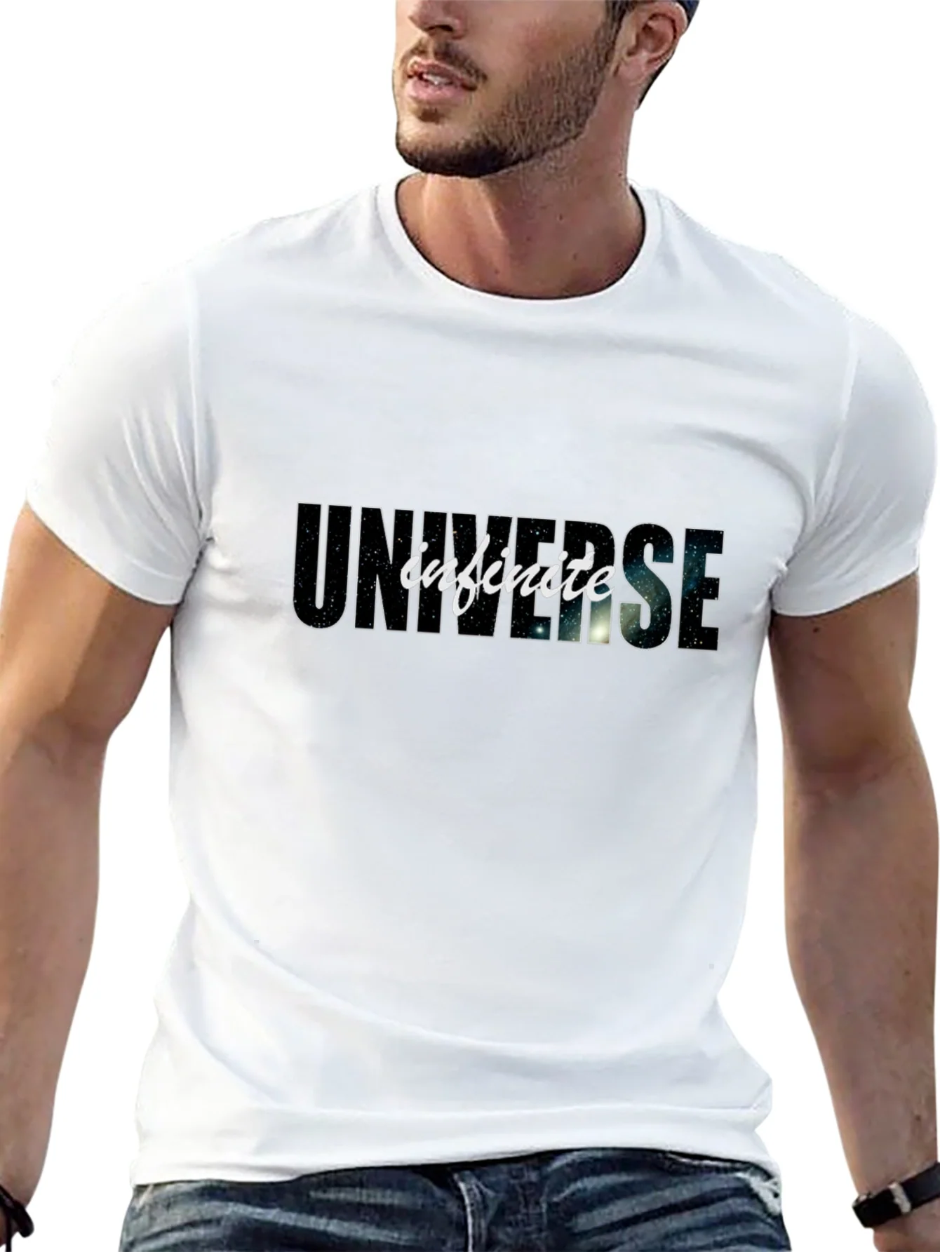 Camiseta Negra Universo Infinito Algod¨®n C¨®moda Casual