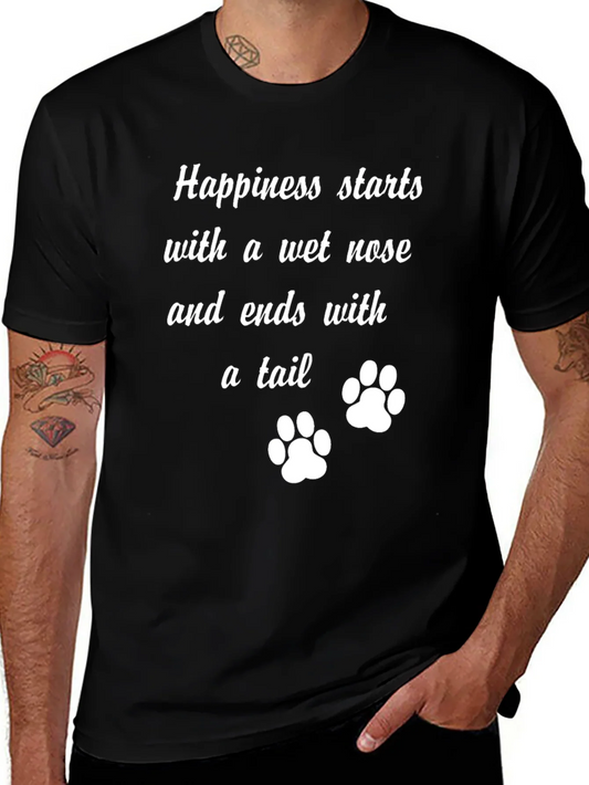 Camiseta Negra: Felicidad y Huellas de Mascota