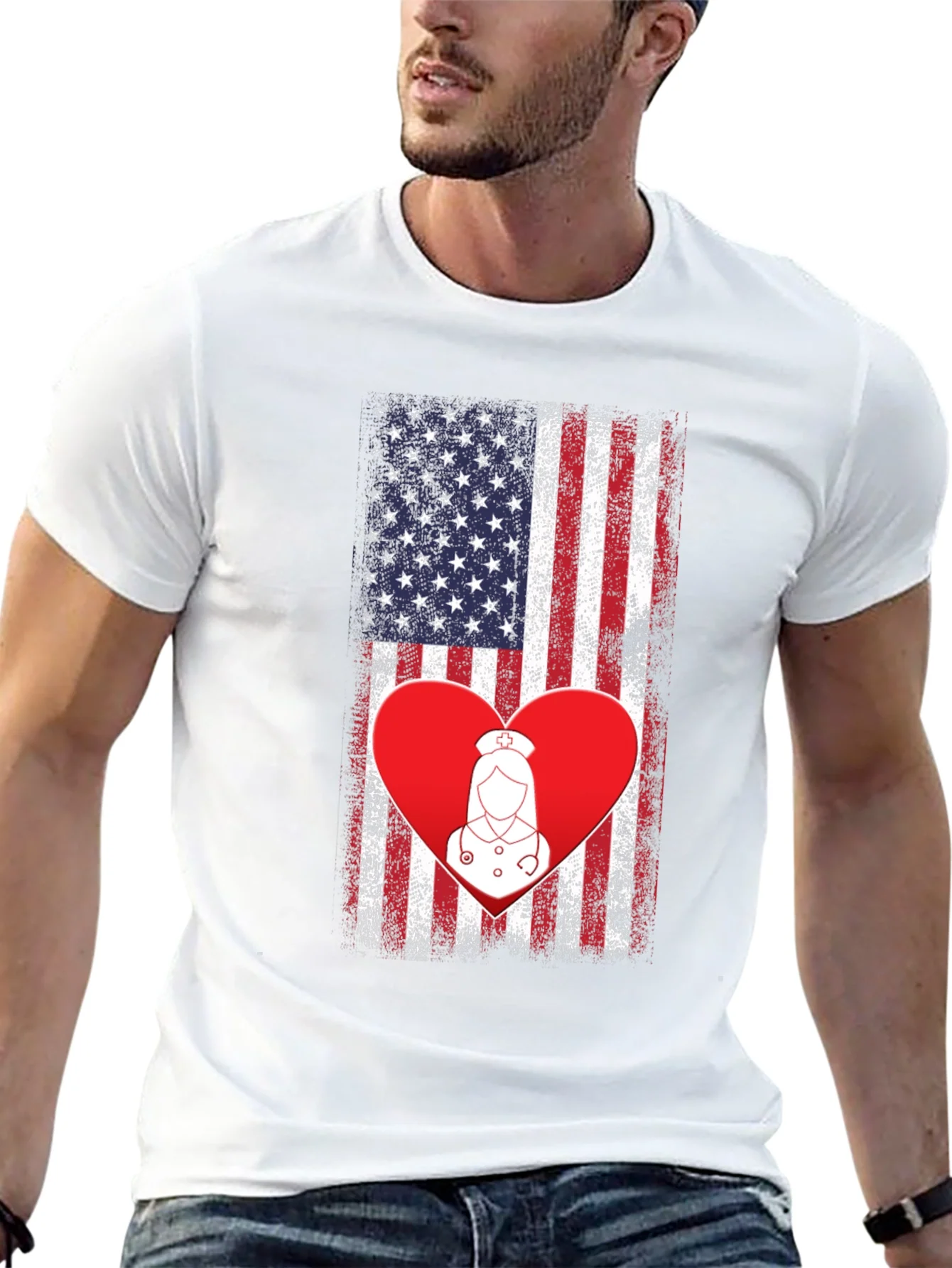 Rebbecca American Flag Nurse Heart T-Shirt