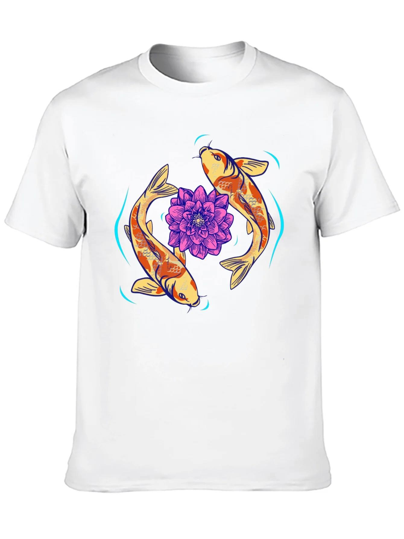 Camiseta Negra con Dise?o Koi y Loto