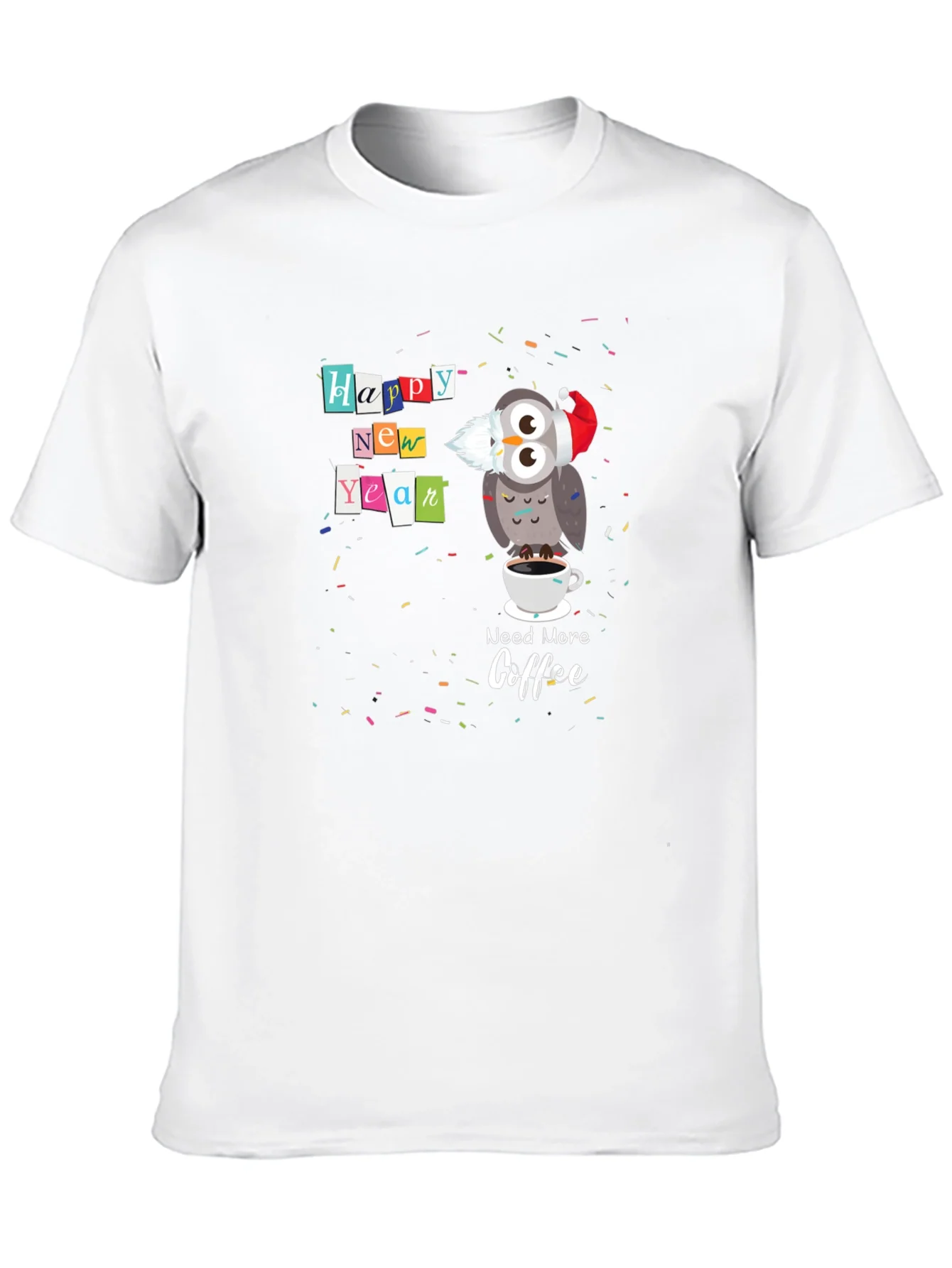 Camiseta Negra Feliz A?o Nuevo B¨²ho Cafetero