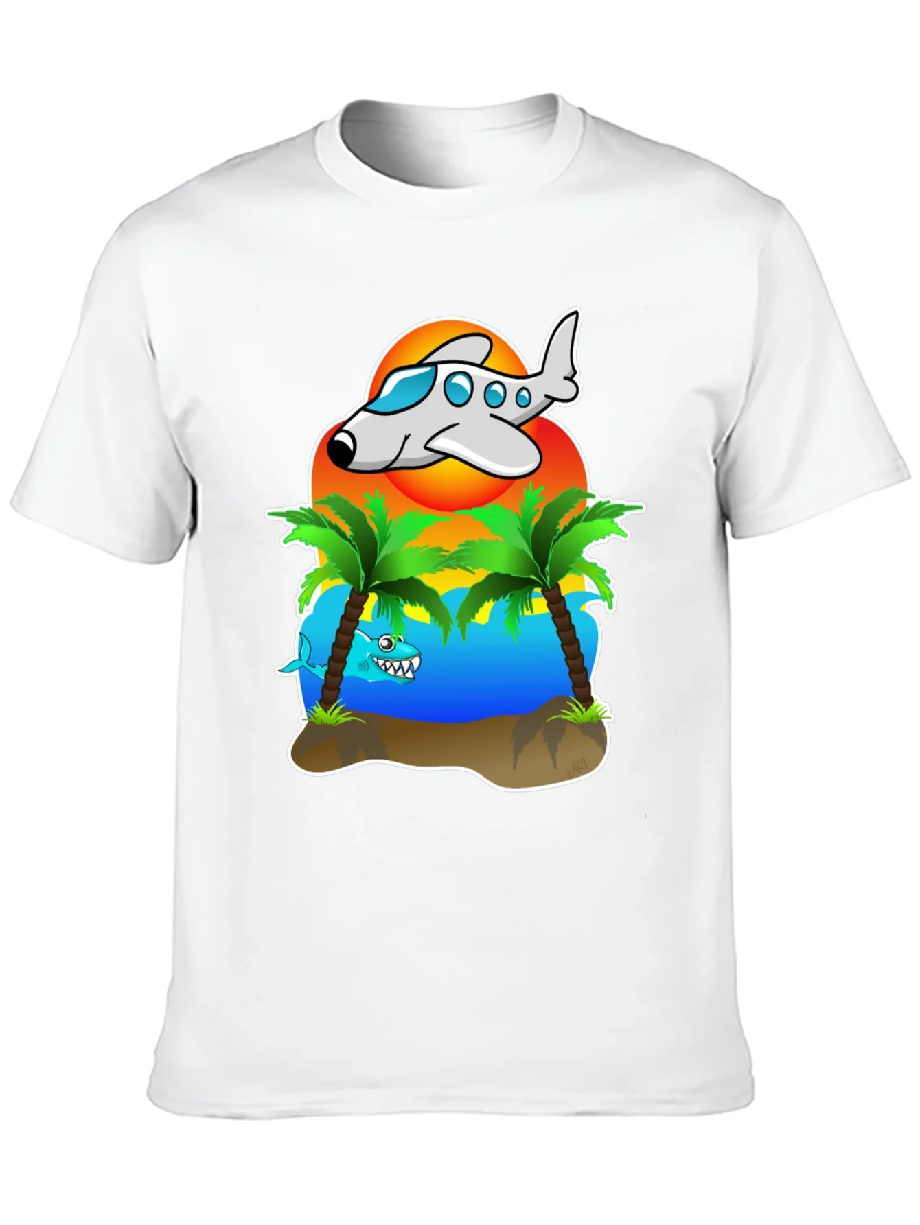 Rebbecca Tropical Getaway T-Shirt - Airplane & Shark Design