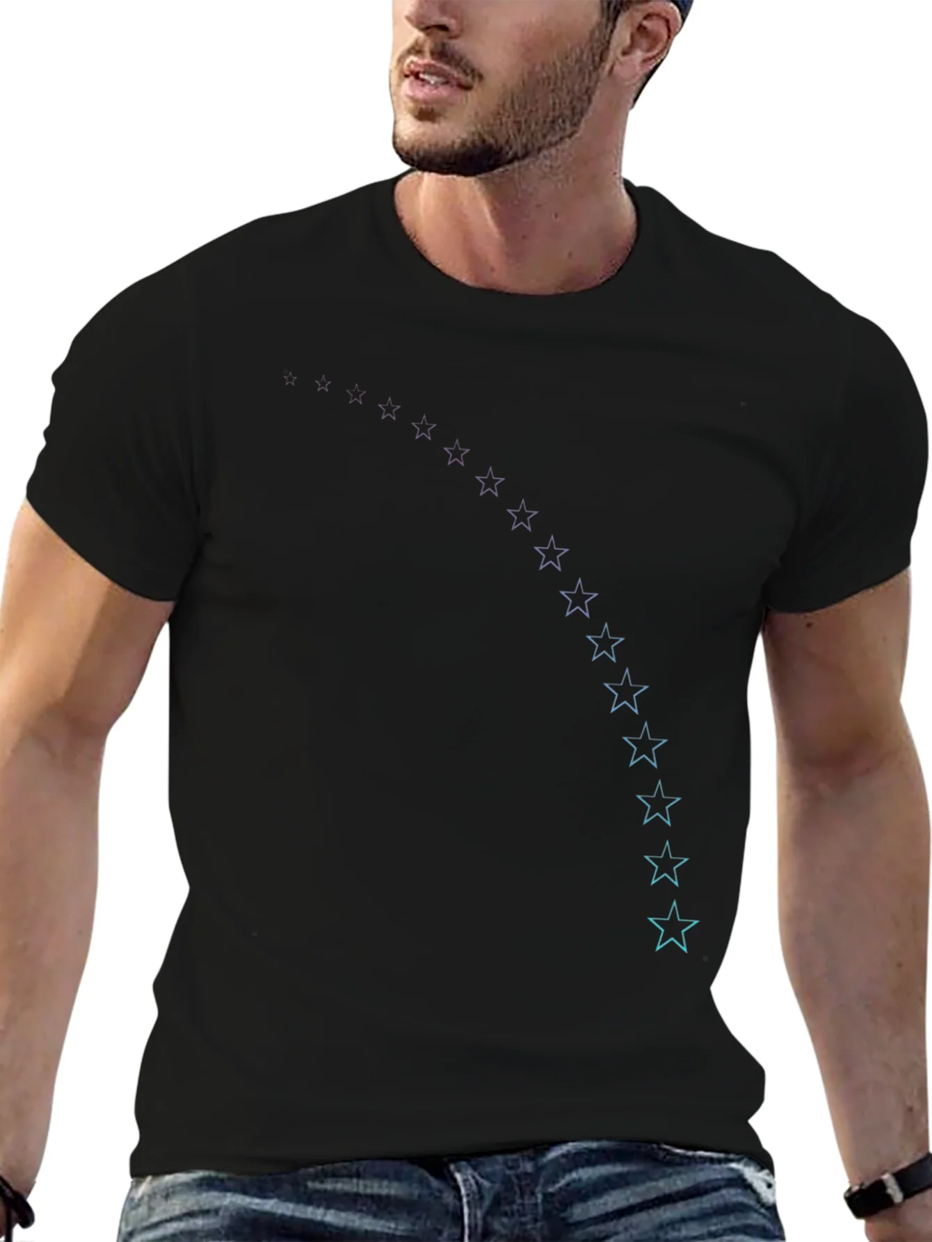 Camiseta Negra Hombre Dise?o Estrellas Fugaces