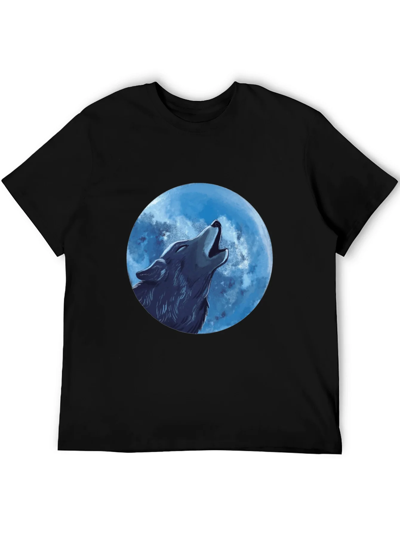 Camiseta Negra Hombre: Lobo Aullando a la Luna
