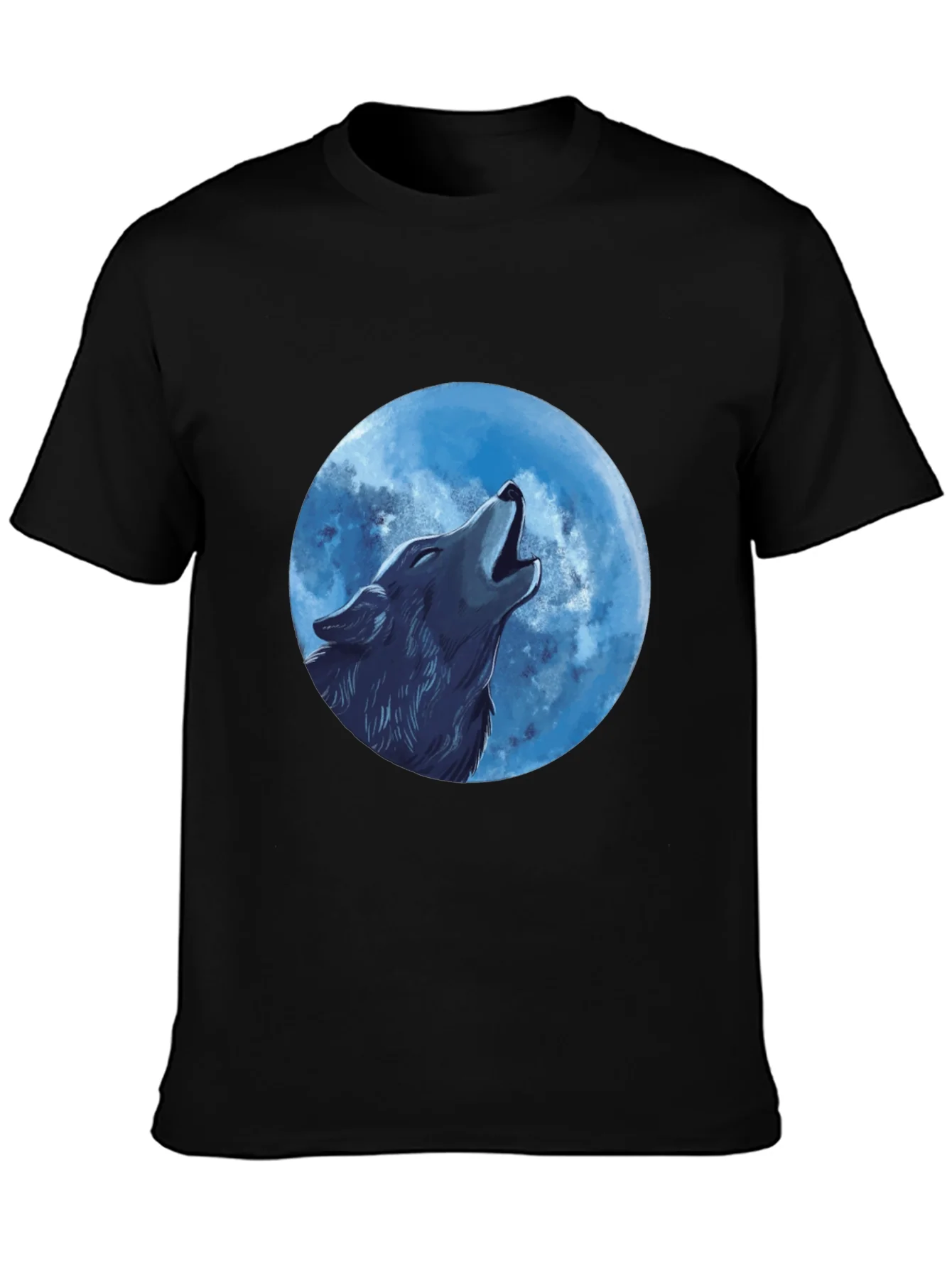 Camiseta Negra Hombre: Lobo Aullando a la Luna