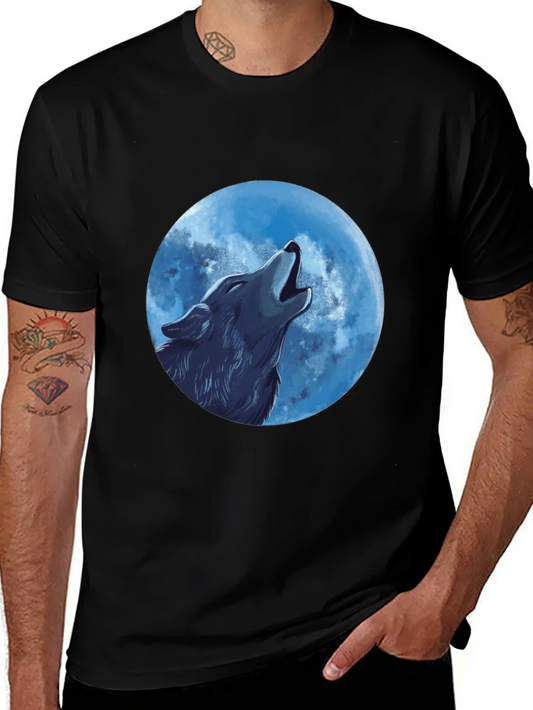 Camiseta Negra Hombre: Lobo Aullando a la Luna