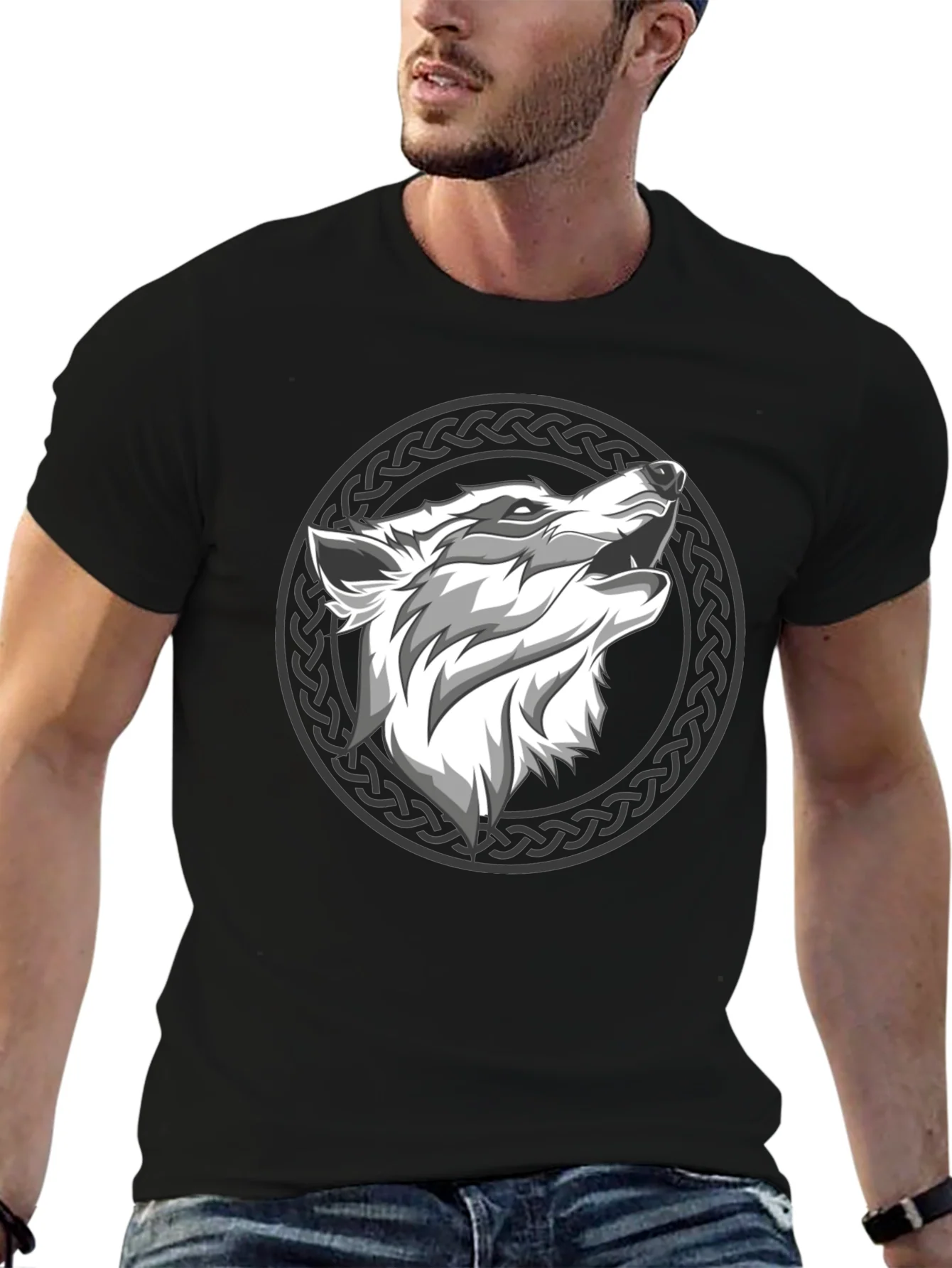 Camiseta Hombre Negra Lobo Celta