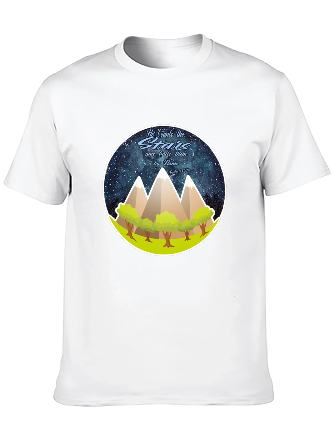 Camiseta Negra con Dise?o de Monta?as y Estrellas