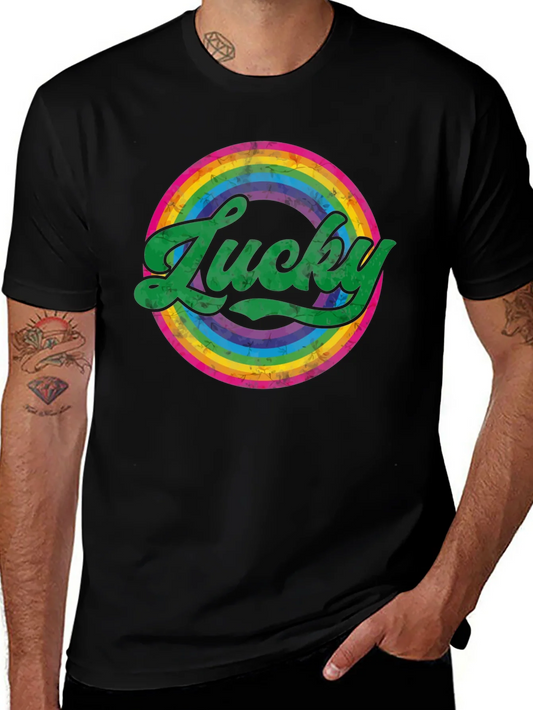 Camiseta Negra Lucky con Dise?o de Arco¨ªris Vintage