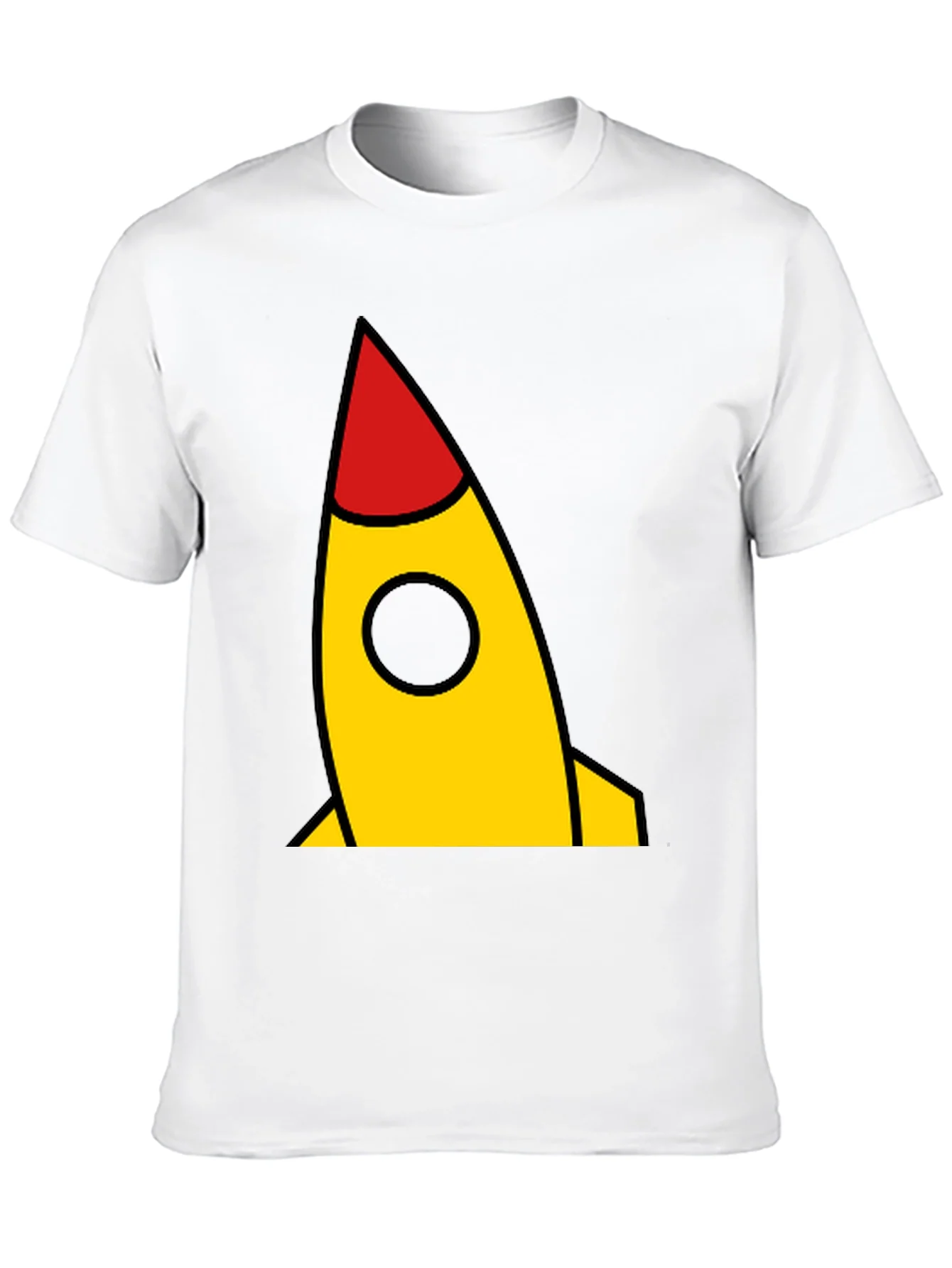 Camiseta Negra con Cohete Amarillo y Rojo