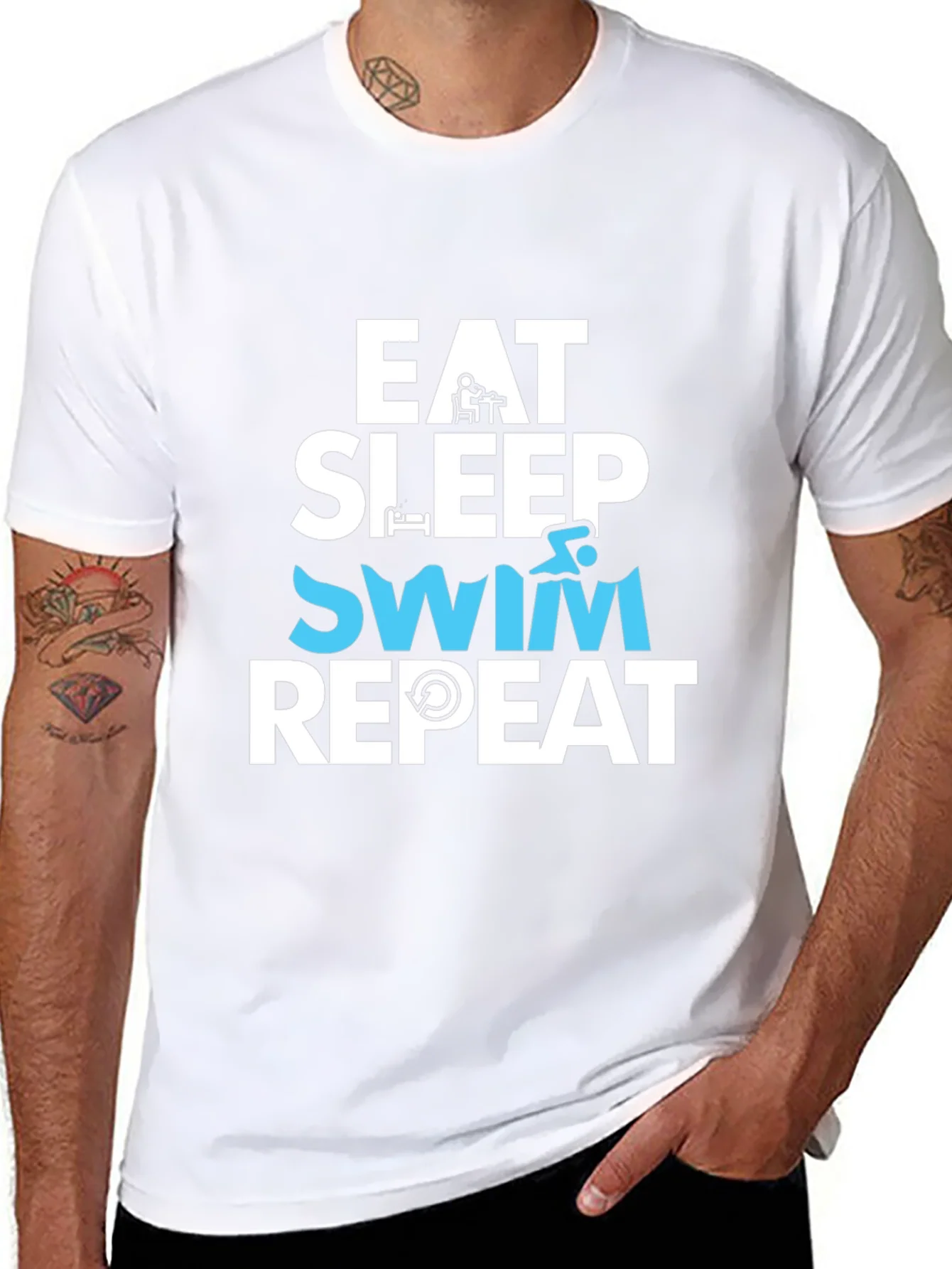 Camiseta Hombre Negra - Eat Sleep Swim Repeat