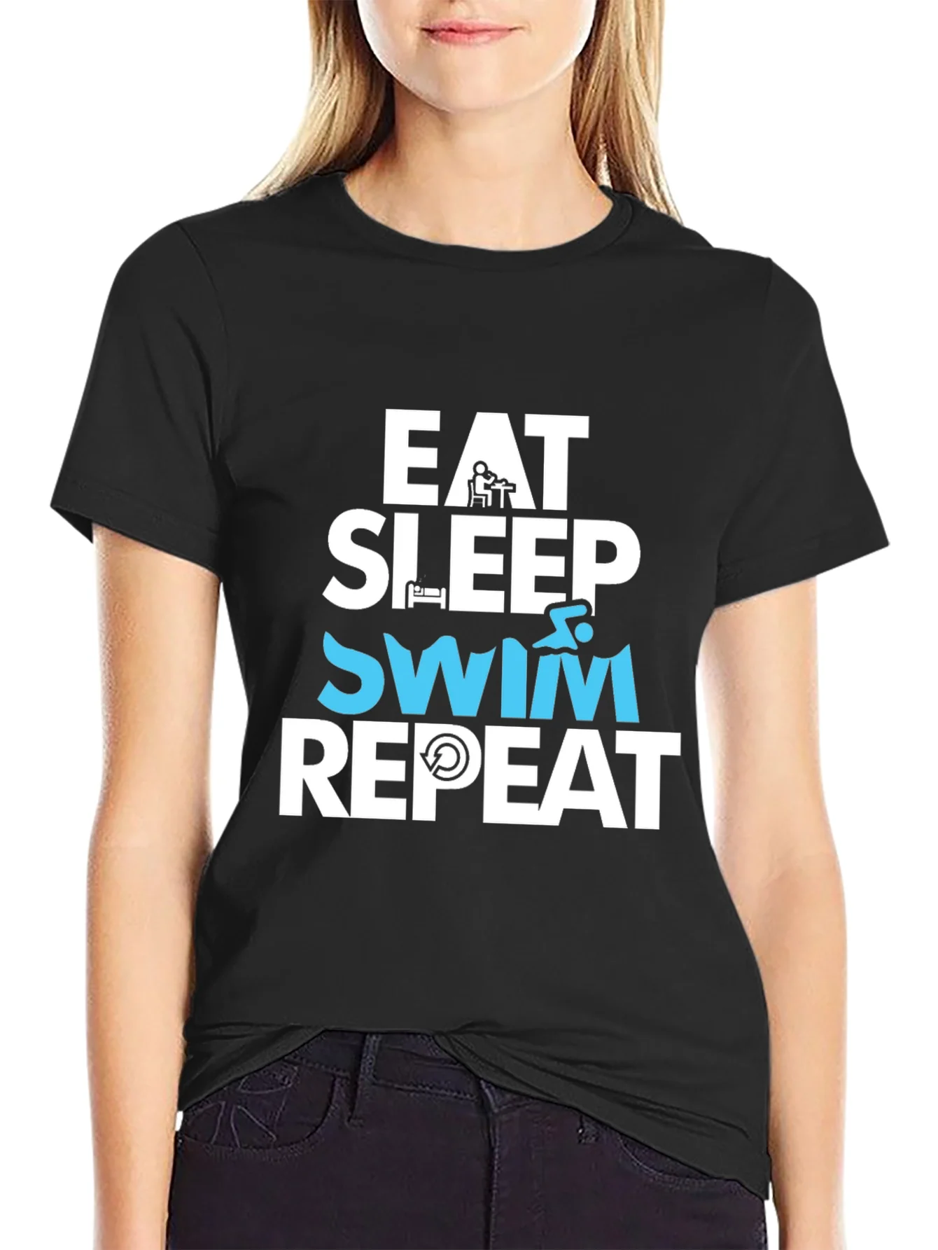 Camiseta Hombre Negra - Eat Sleep Swim Repeat