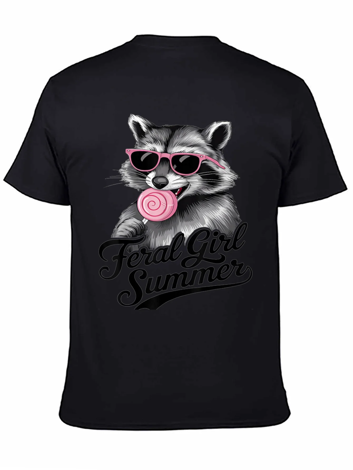 Camiseta Negra Raccoon Feral Girl Summer