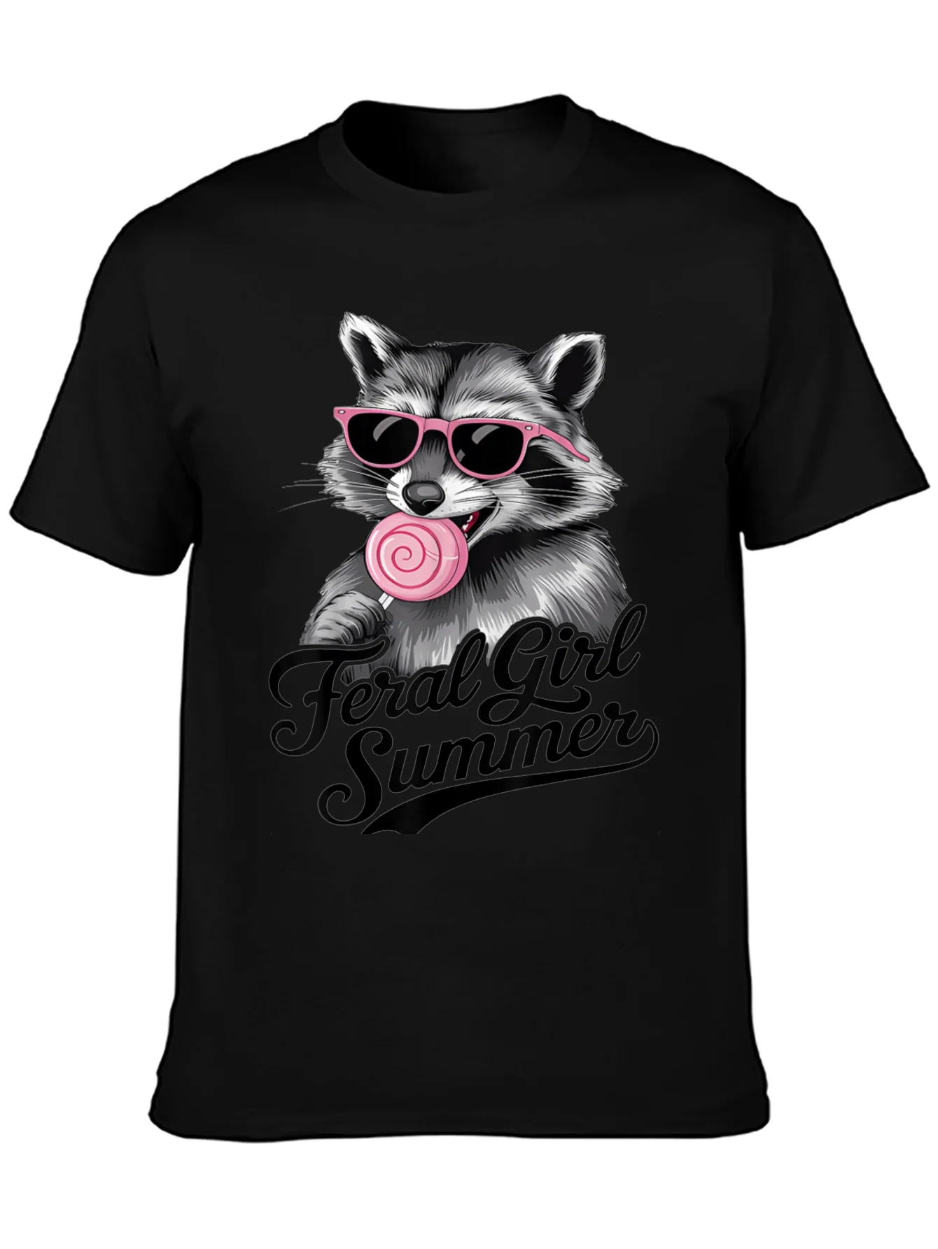 Camiseta Negra Raccoon Feral Girl Summer