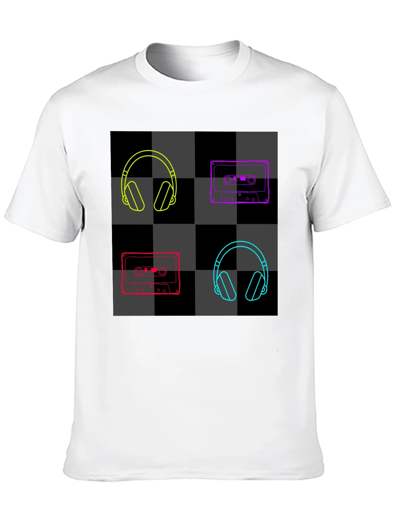 Camiseta Negra con Dise?o de M¨²sica Retro