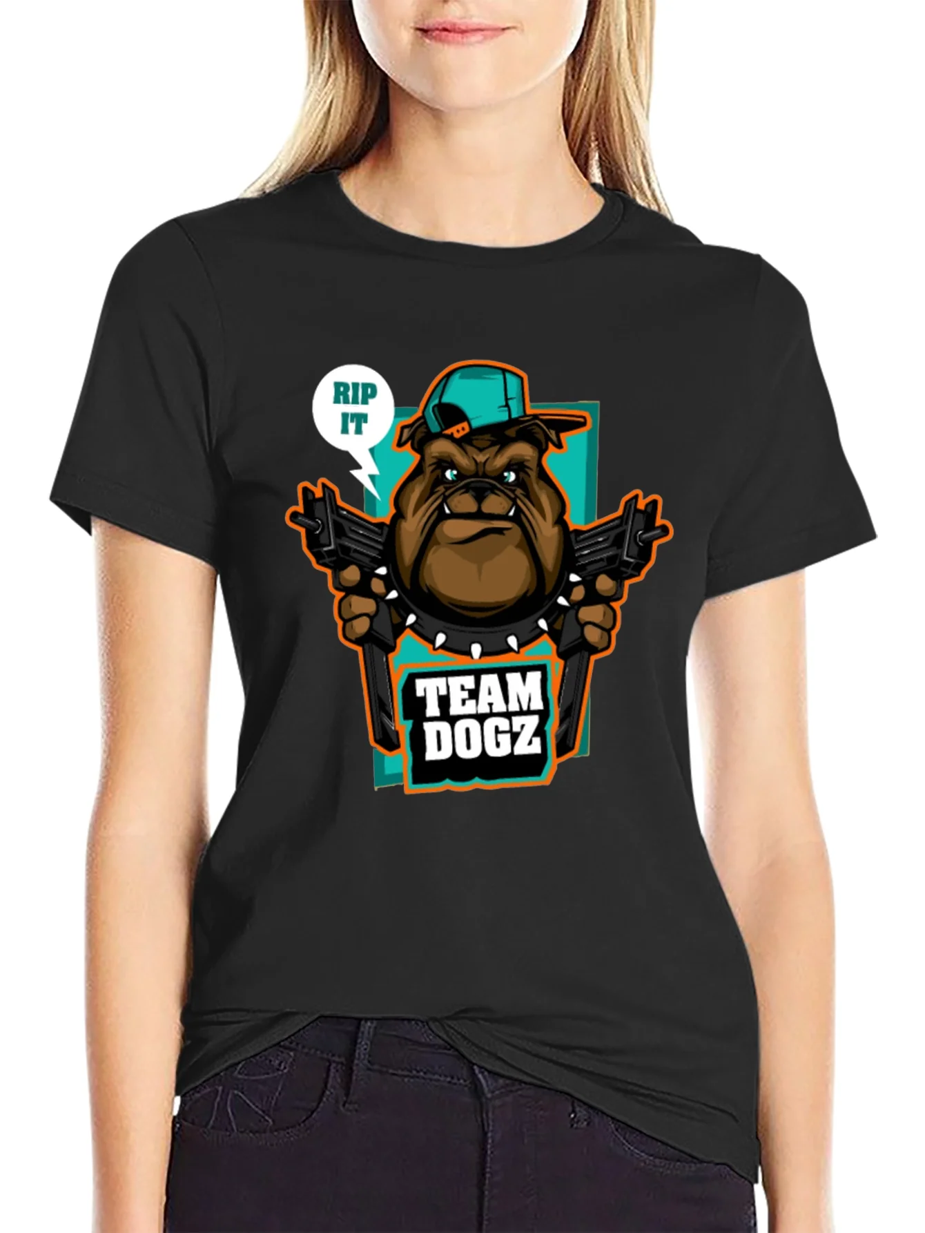 Camiseta Team Dogz RIP IT Negra con Estampado Bulldog