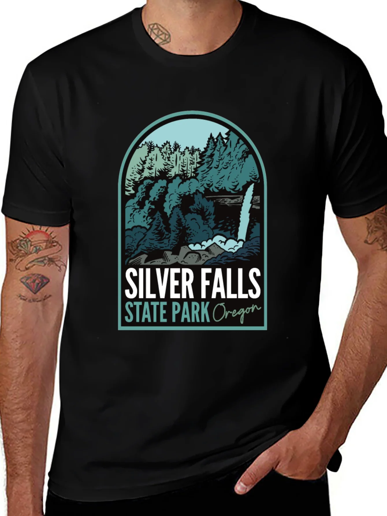 Camiseta Negra Silver Falls State Park Oregon