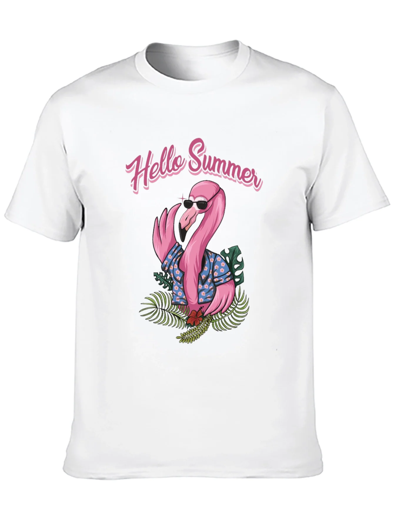 Camiseta Negra con Estampado Flamingo Hello Summer