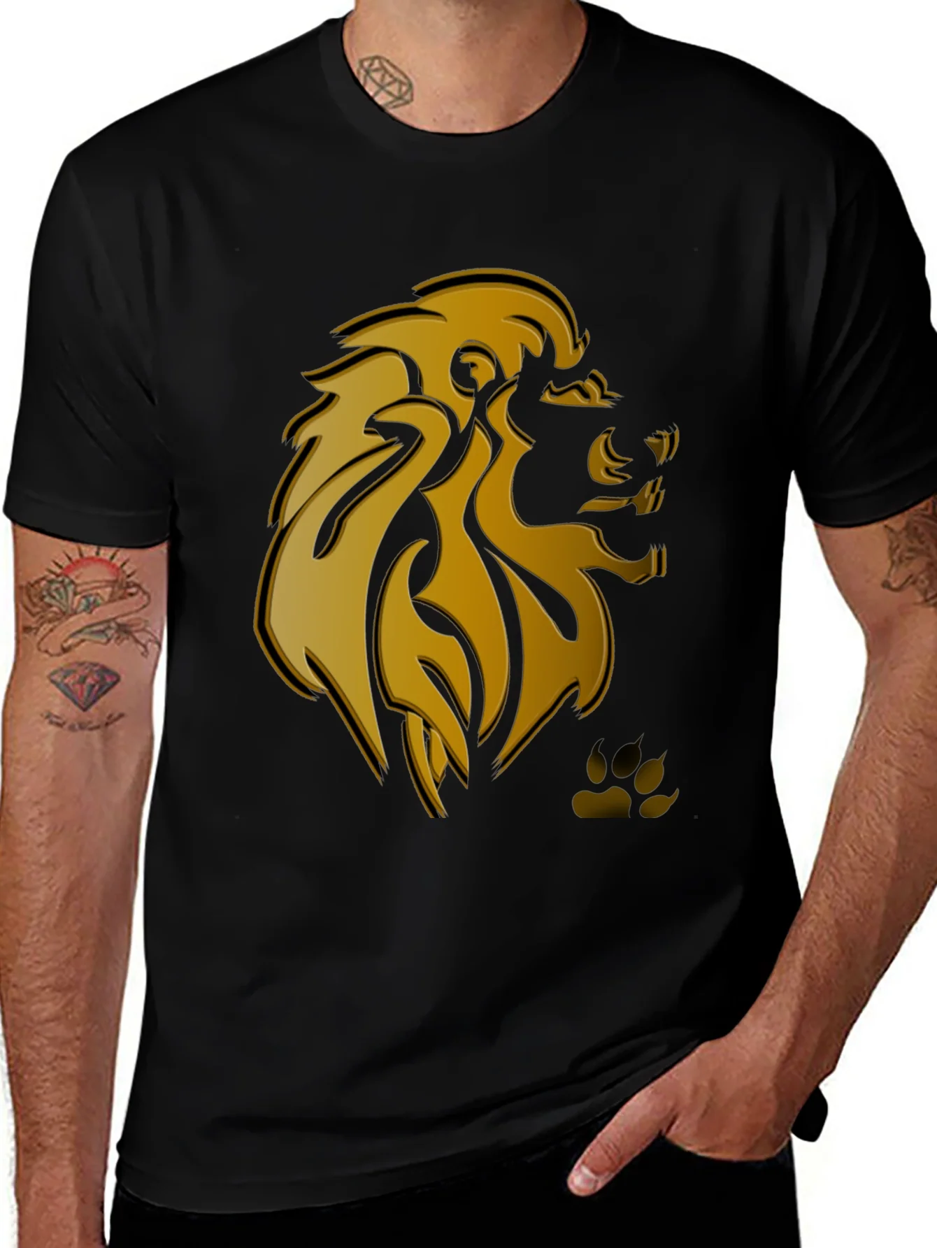 Camiseta Negra Hombre Dise?o Le¨®n Dorado