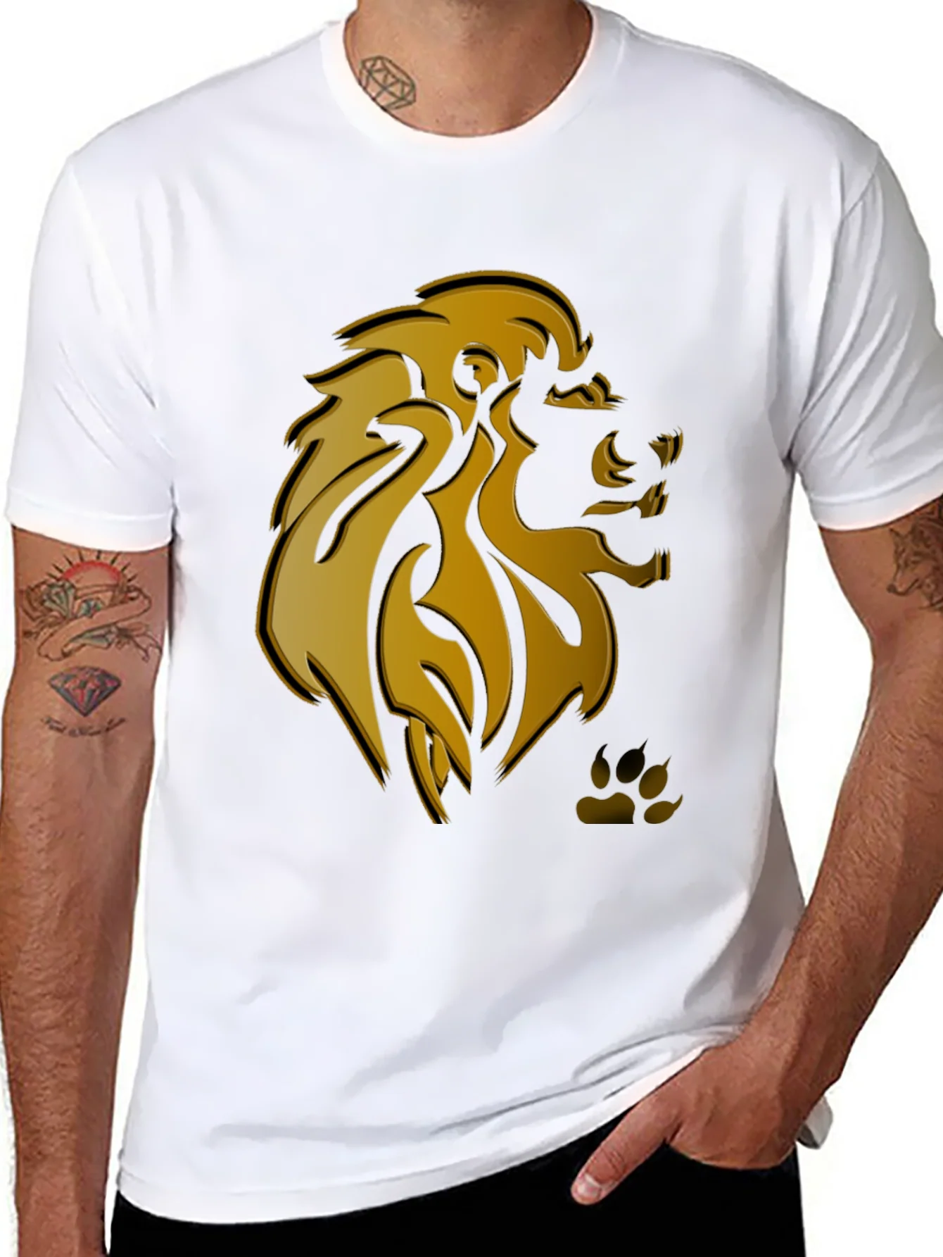 Camiseta Negra Hombre Dise?o Le¨®n Dorado