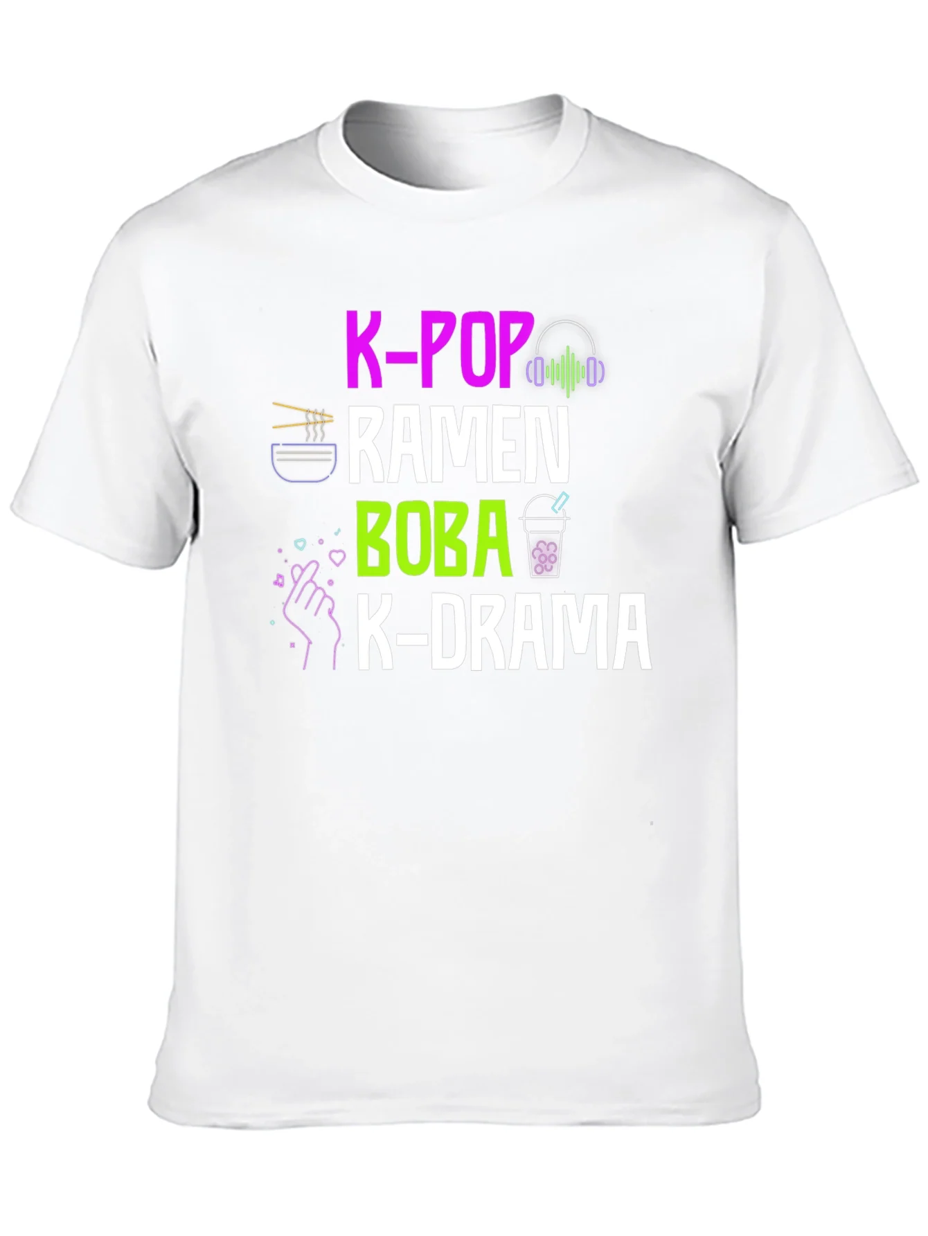 Camiseta K-Pop Ramen Boba K-Drama Negra Casual