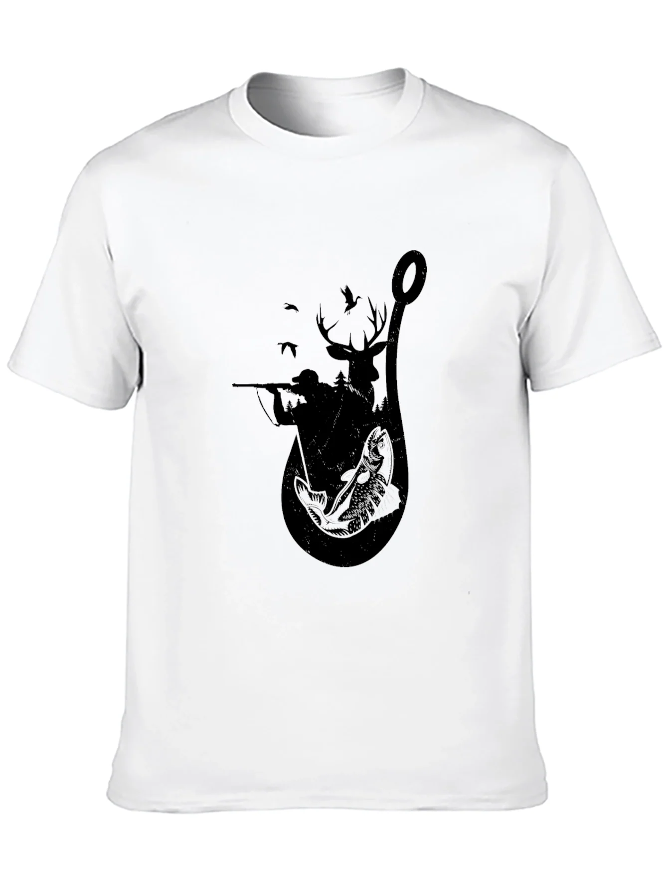 Camiseta Negra con Dise?o de Caza y Pesca