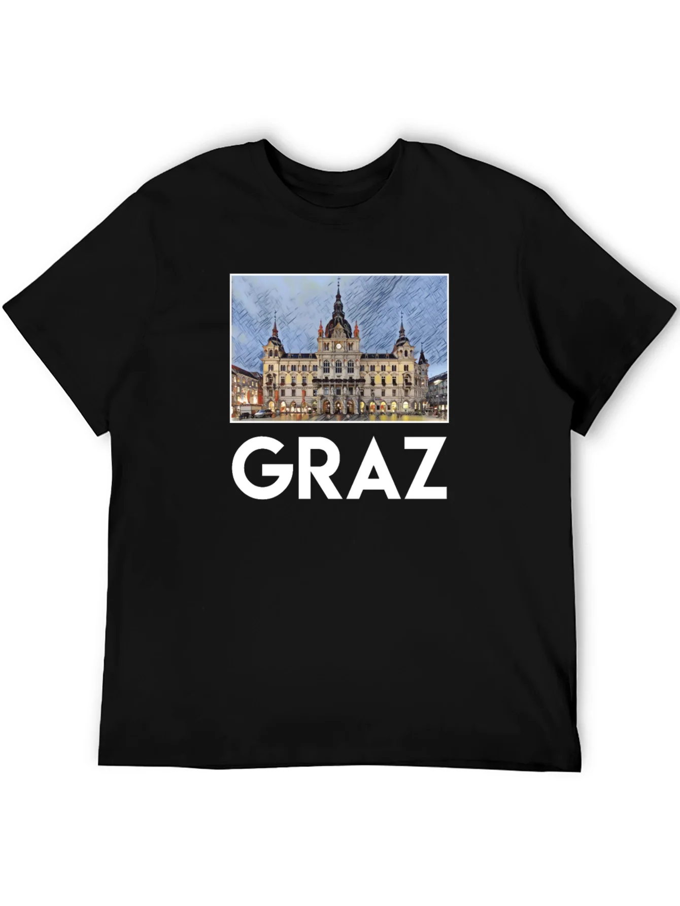 Camiseta Negra Graz Austria Dise?o Urbano Hombre