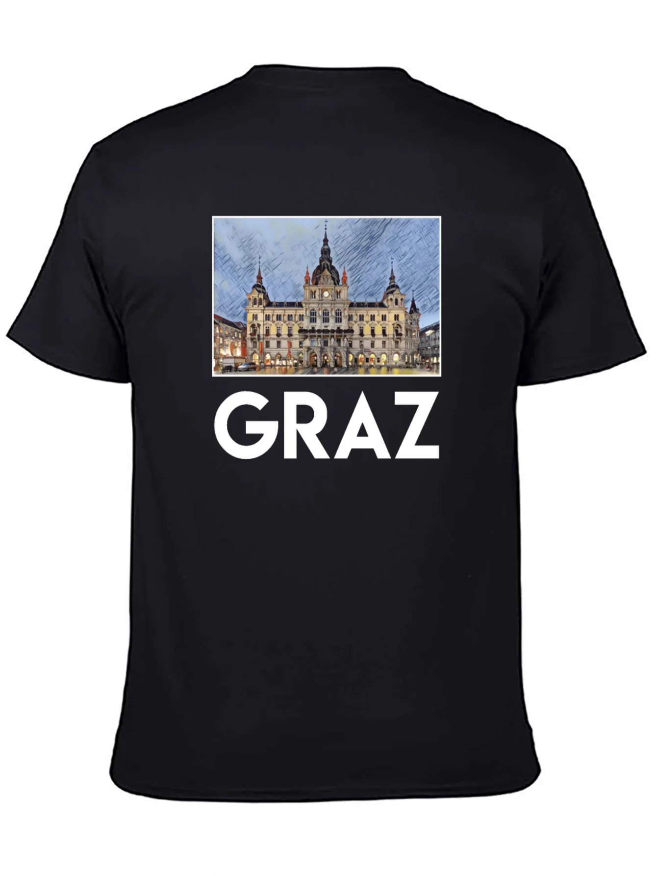 Camiseta Negra Graz Austria Dise?o Urbano Hombre