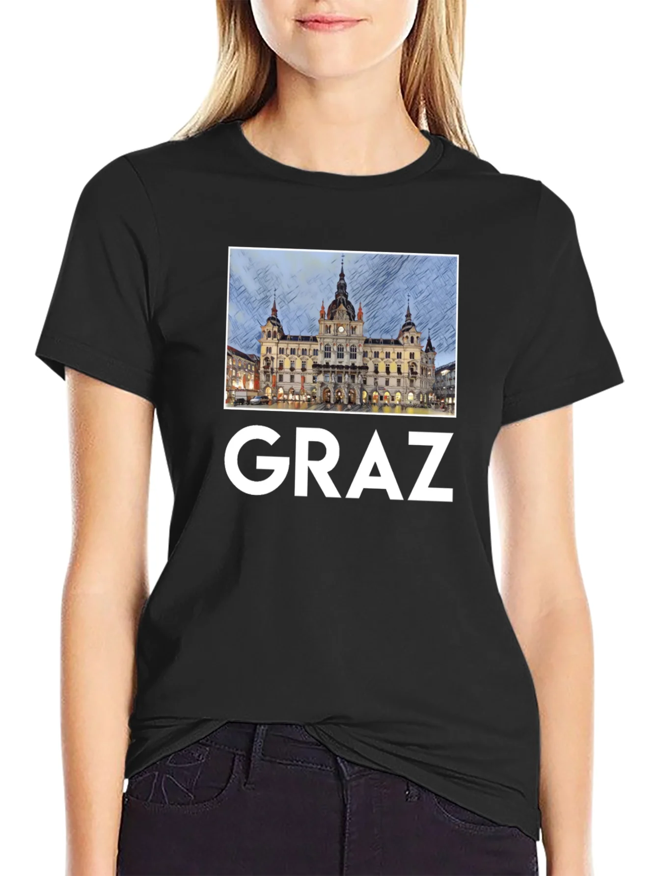 Camiseta Negra Graz Austria Dise?o Urbano Hombre
