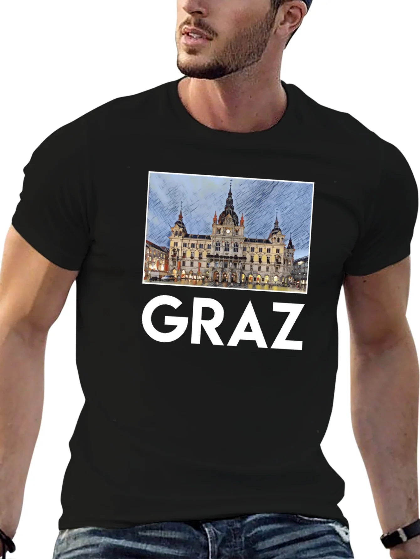 Camiseta Negra Graz Austria Dise?o Urbano Hombre