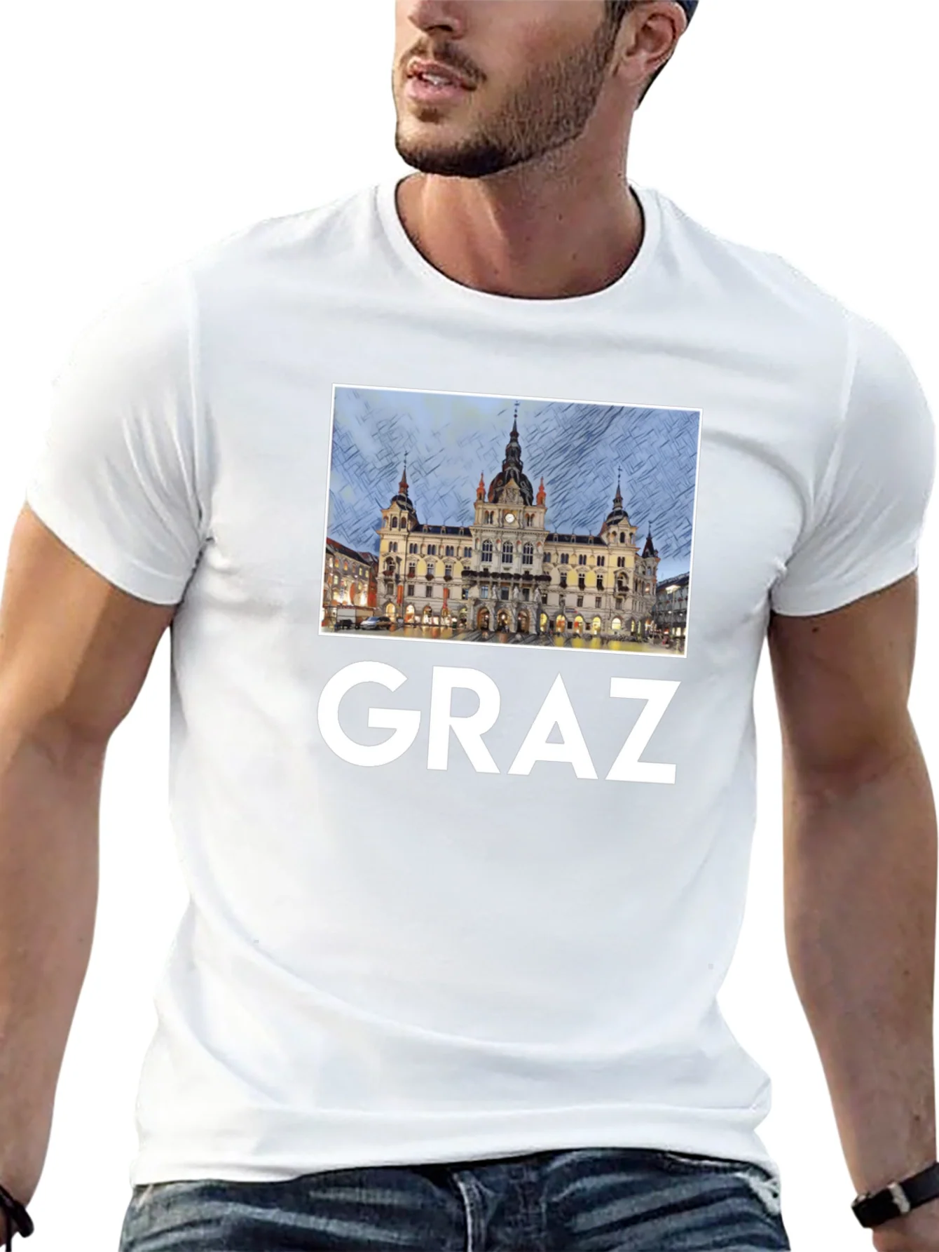 Camiseta Negra Graz Austria Dise?o Urbano Hombre