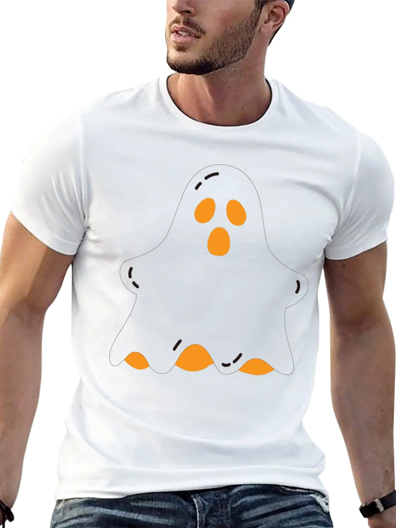 Camiseta Negra Halloween Fantasma Naranja