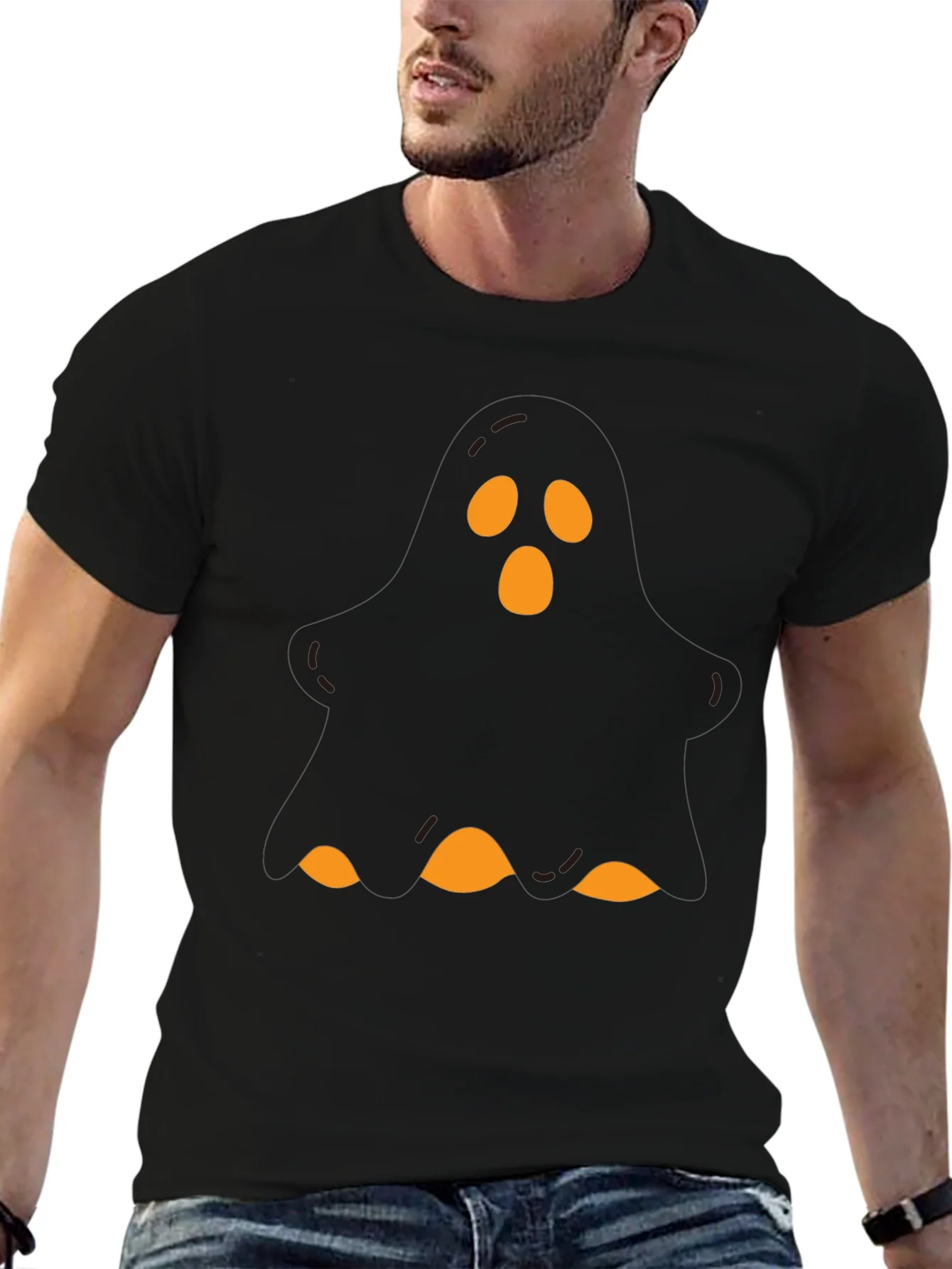 Camiseta Negra Halloween Fantasma Naranja