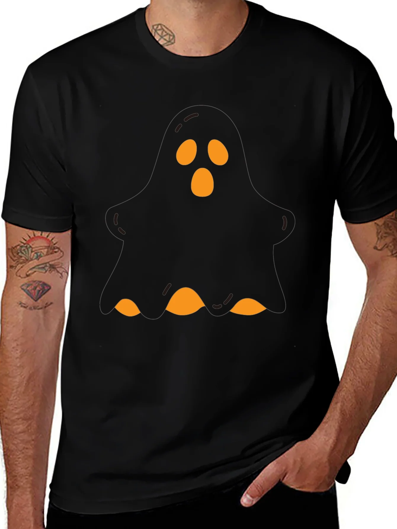 Camiseta Negra Halloween Fantasma Naranja
