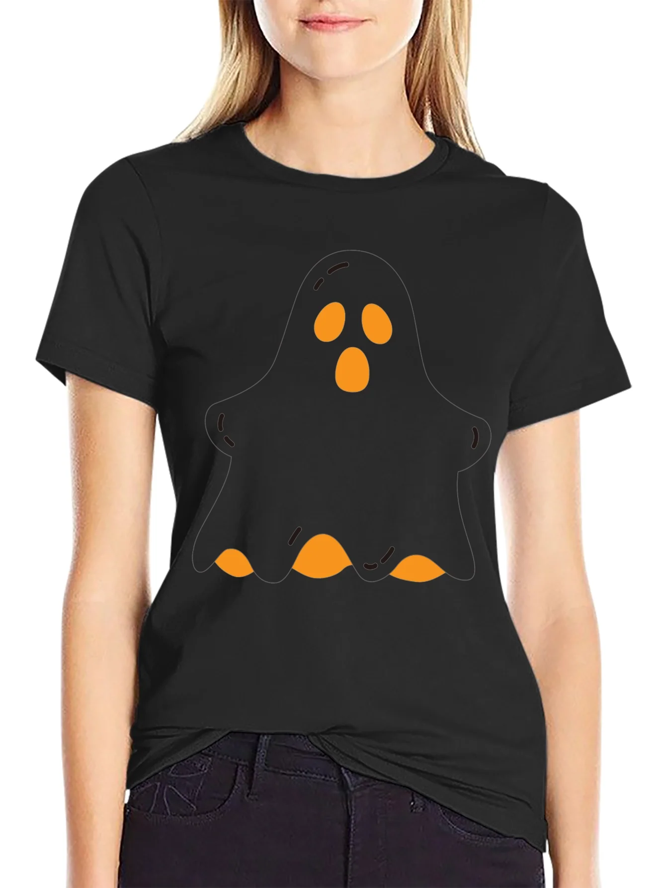 Camiseta Negra Halloween Fantasma Naranja