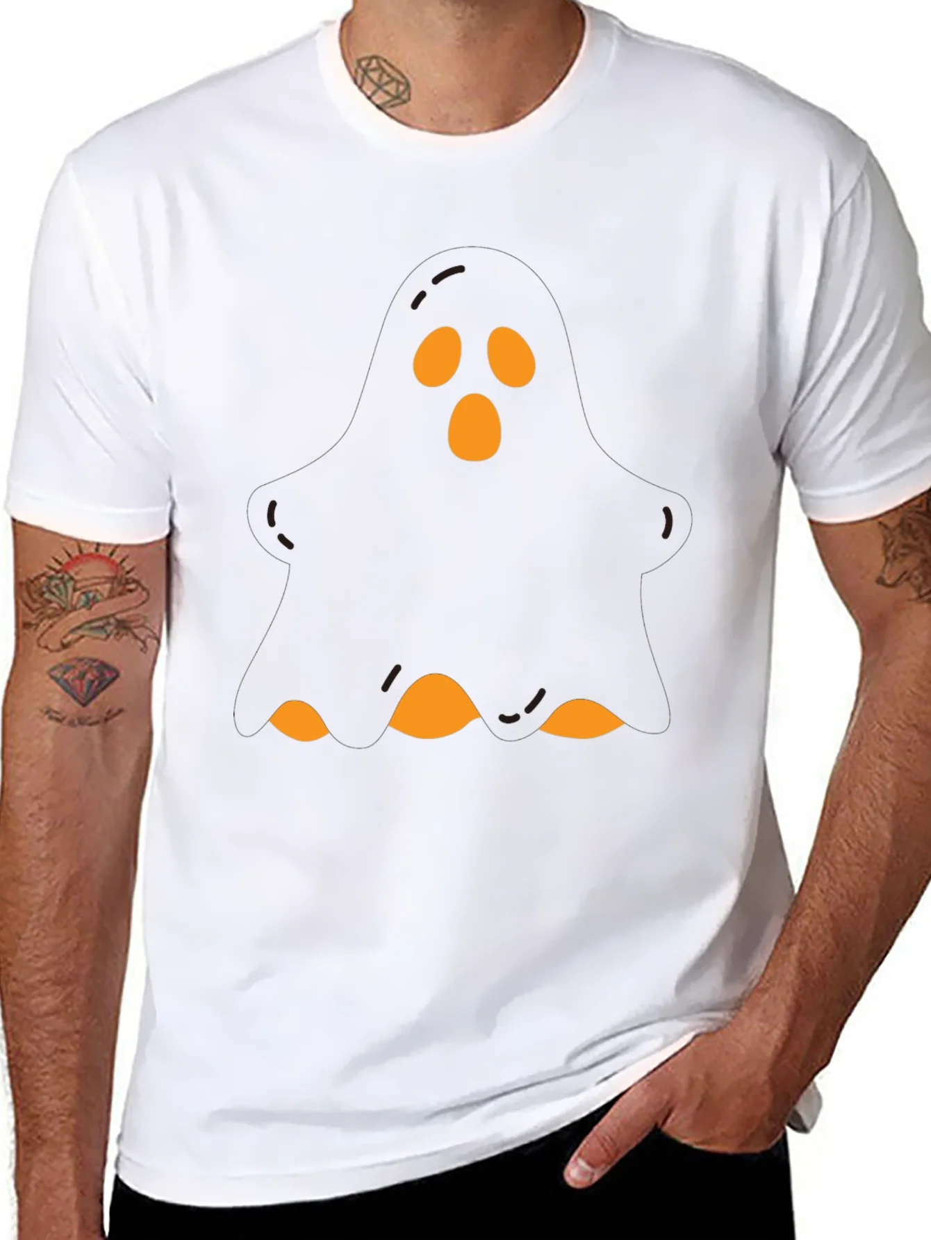 Camiseta Negra Halloween Fantasma Naranja