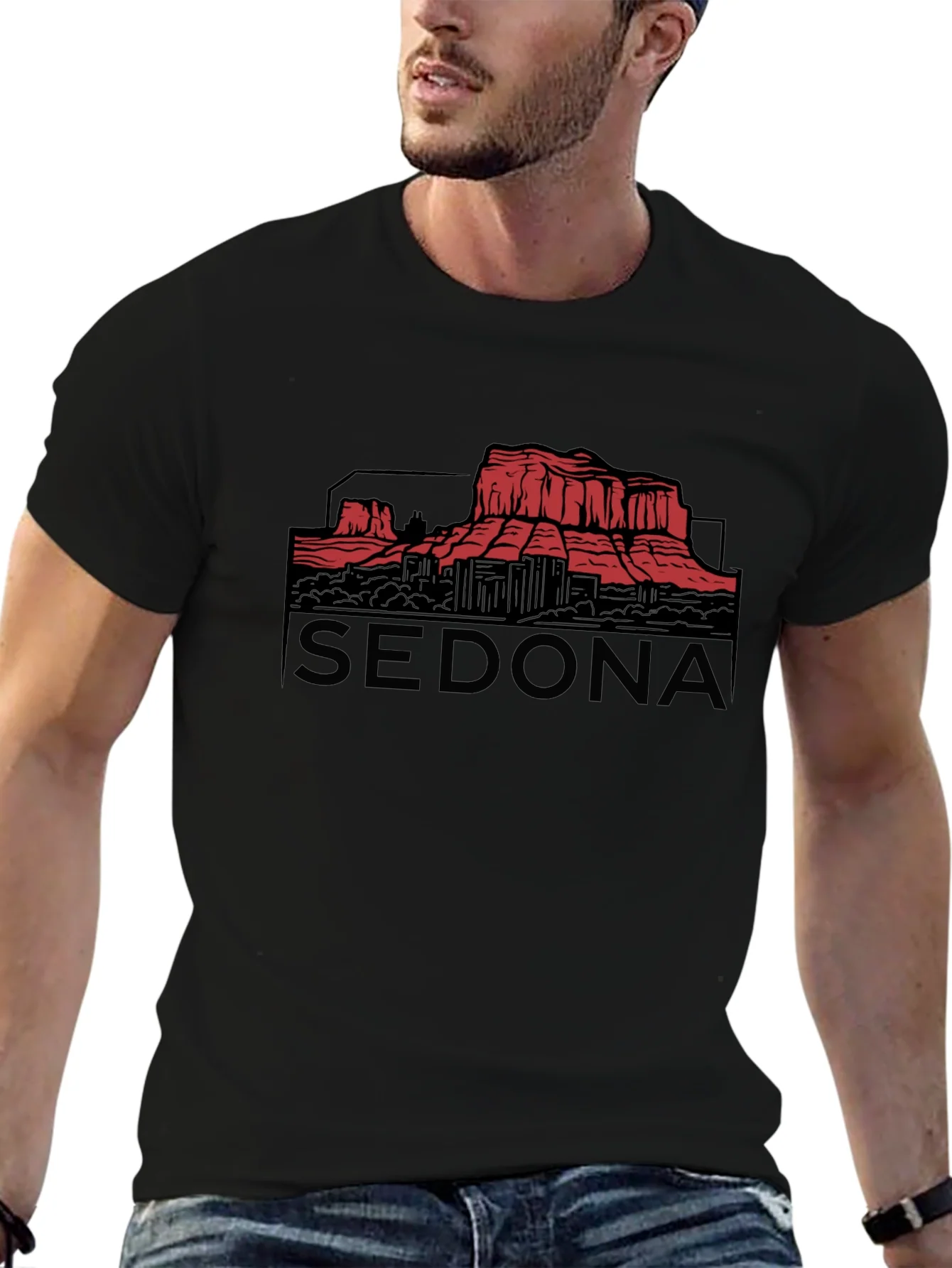 Camiseta Negra Sedona Gr¨¢fica Monta?a Arizona Hombre