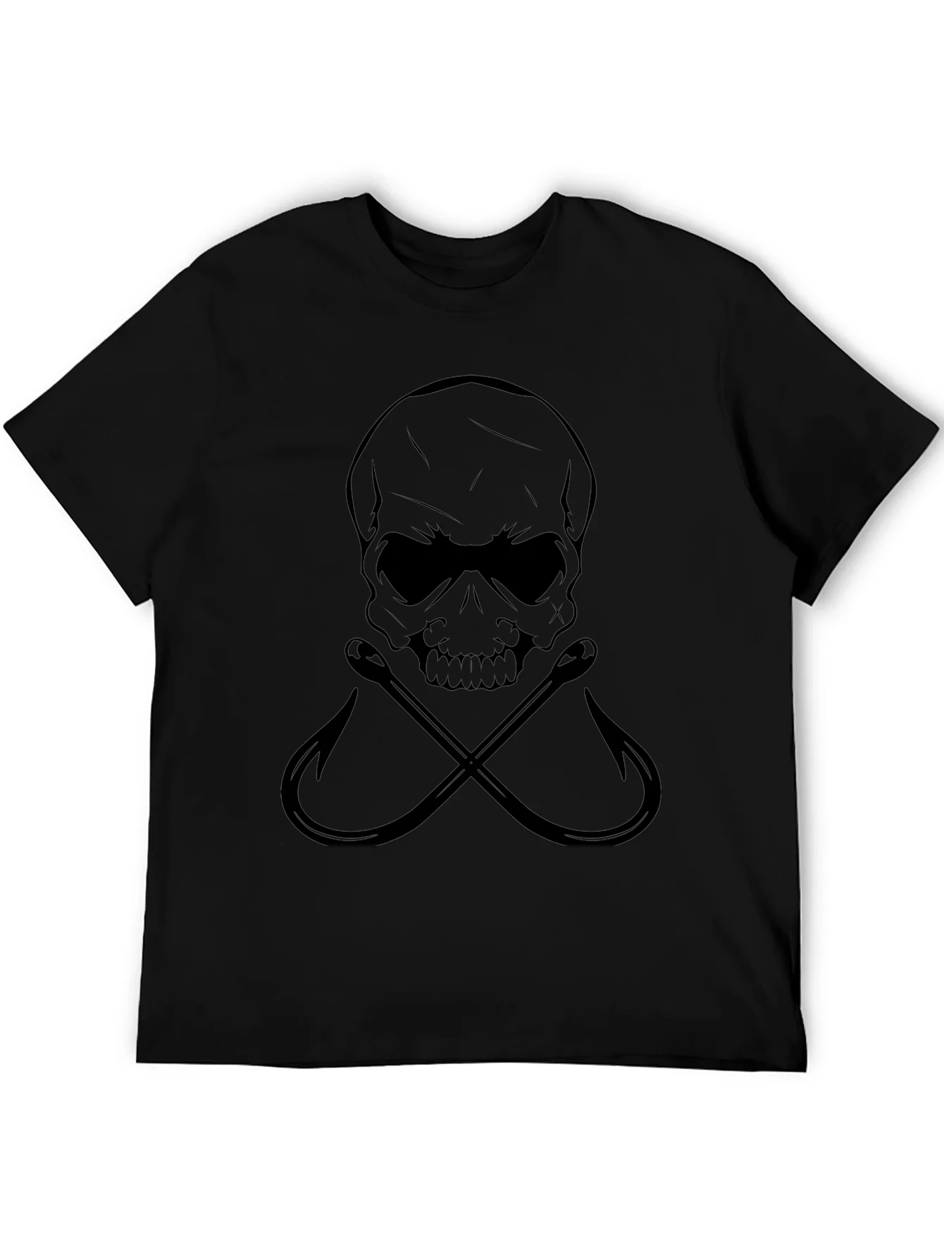 Camiseta Negra con Calavera y Anzuelos Cruzados