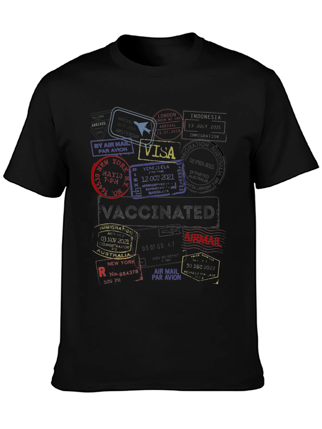 Rebbecca Passport Stamp Travel T-Shirt - Vaccinated