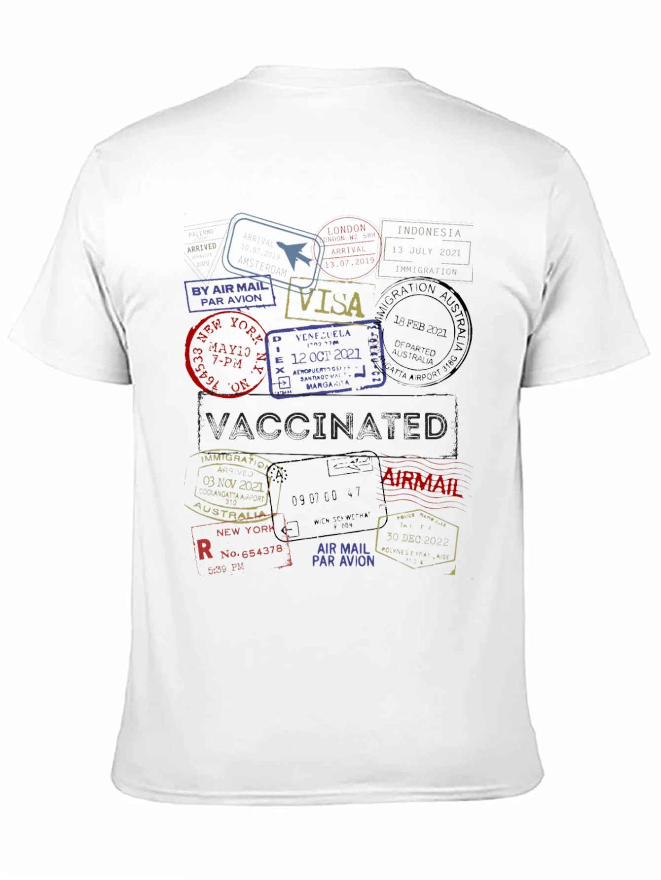 Rebbecca Passport Stamp Travel T-Shirt - Vaccinated