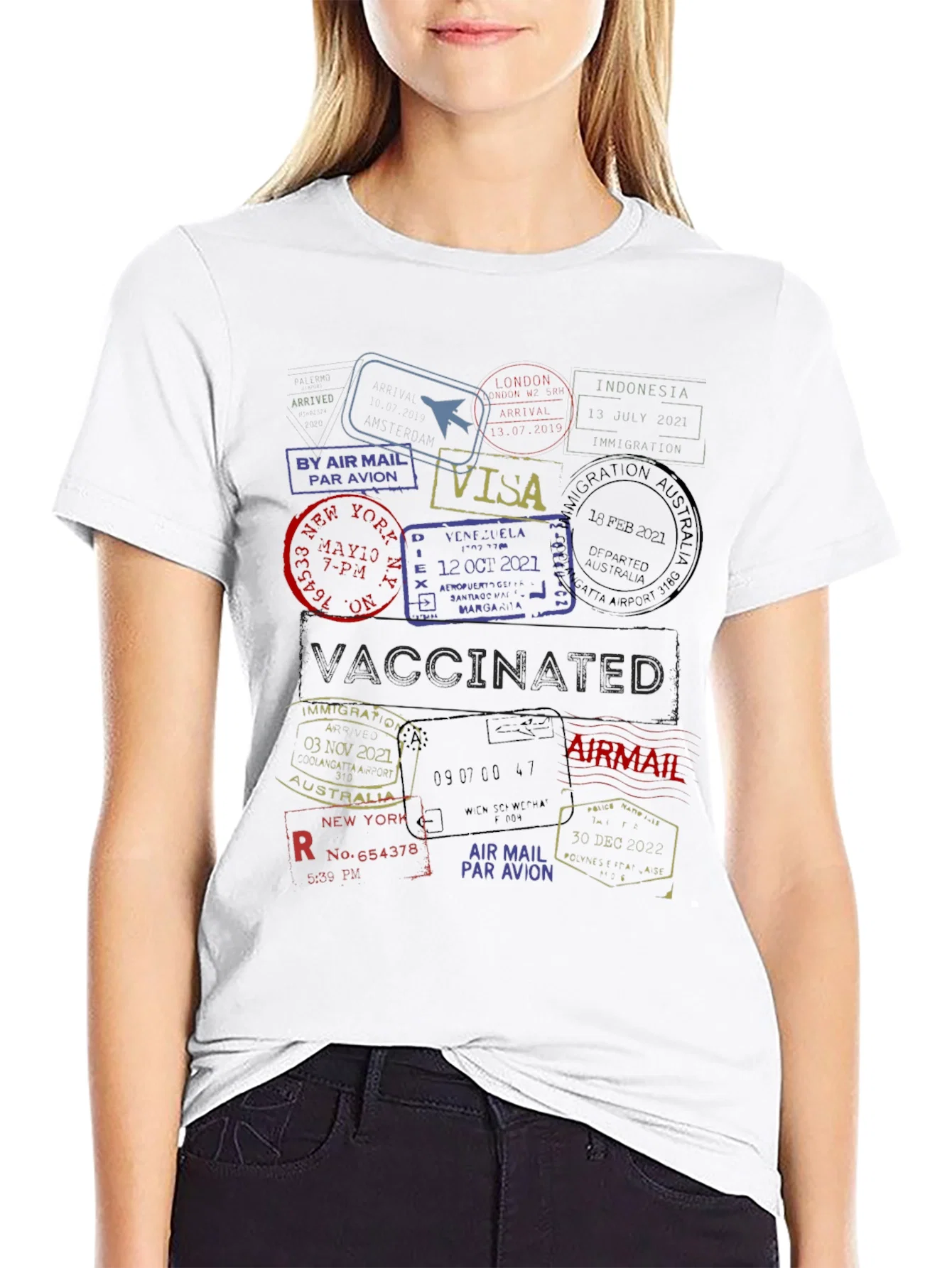 Rebbecca Passport Stamp Travel T-Shirt - Vaccinated