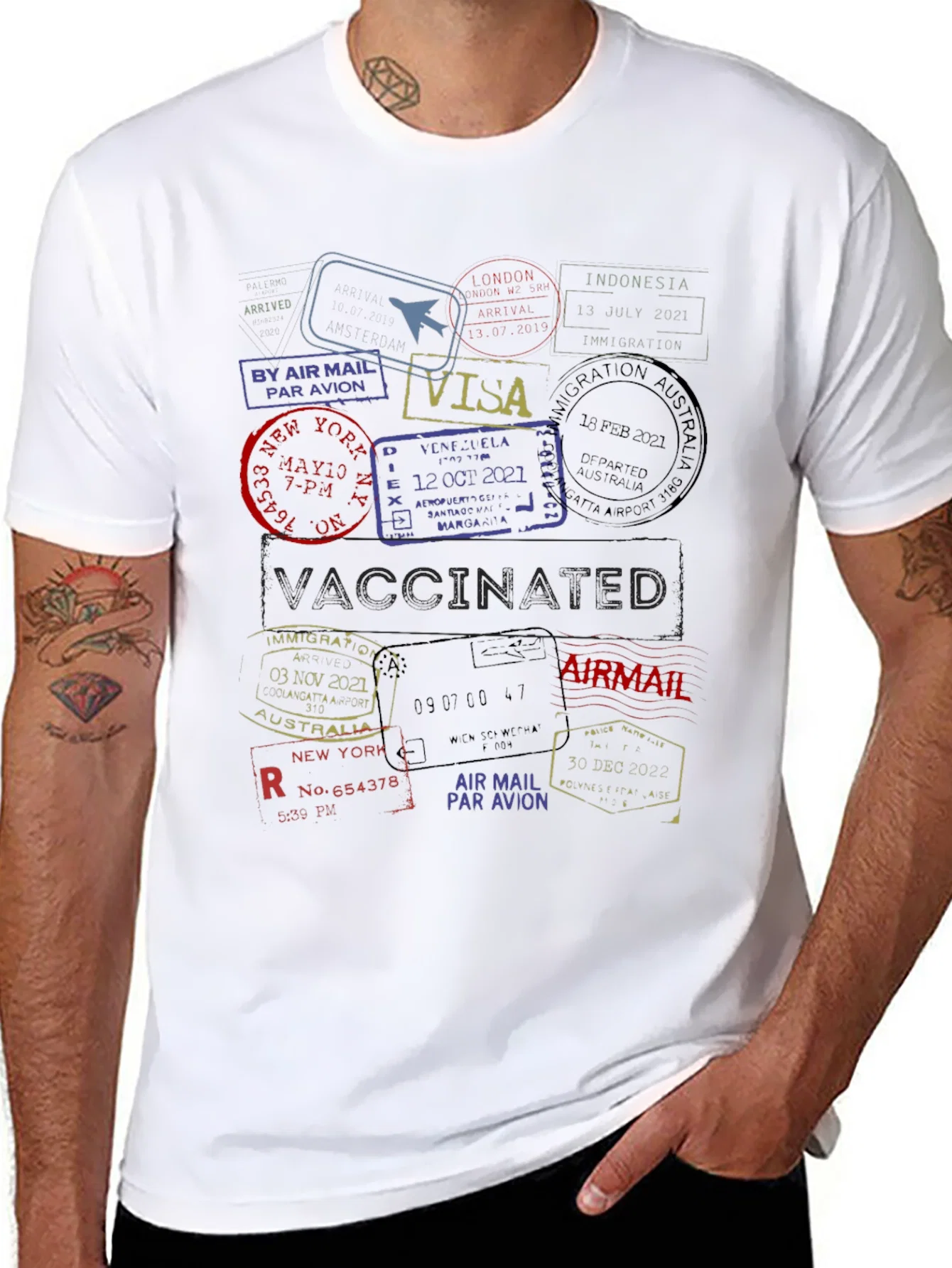 Rebbecca Passport Stamp Travel T-Shirt - Vaccinated