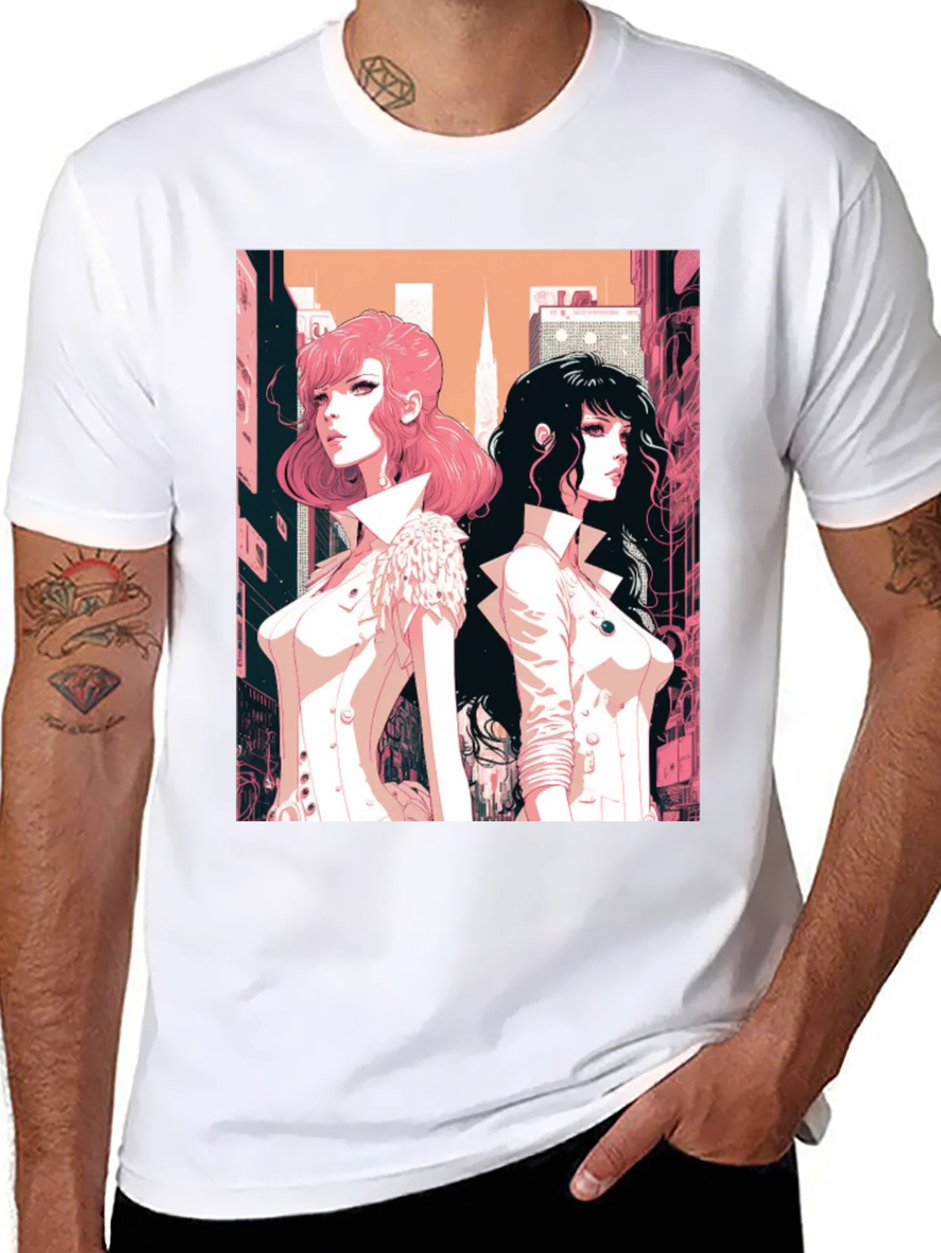 Rebbecca Anime Girls Graphic Tee - Black
