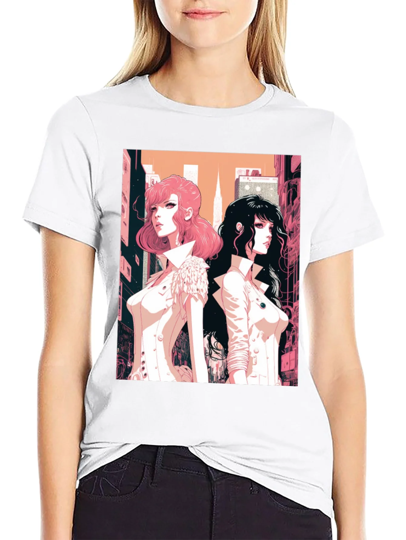 Rebbecca Anime Girls Graphic Tee - Black