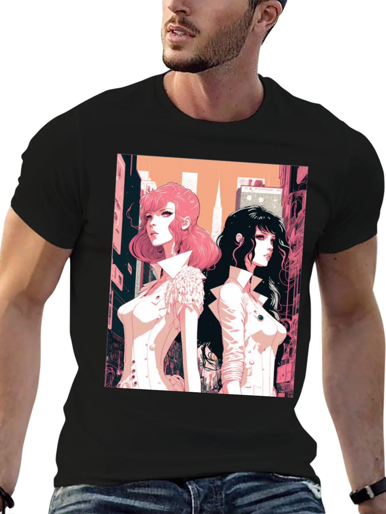 Rebbecca Anime Girls Graphic Tee - Black
