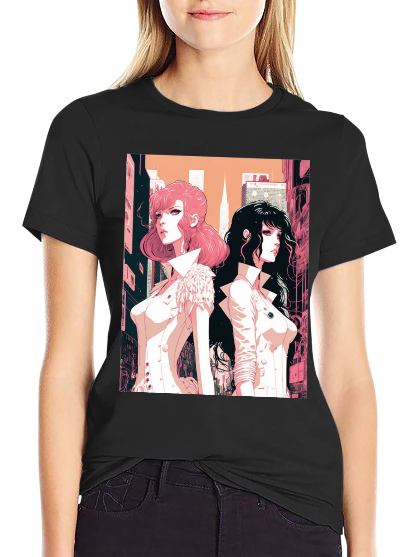 Rebbecca Anime Girls Graphic Tee - Black