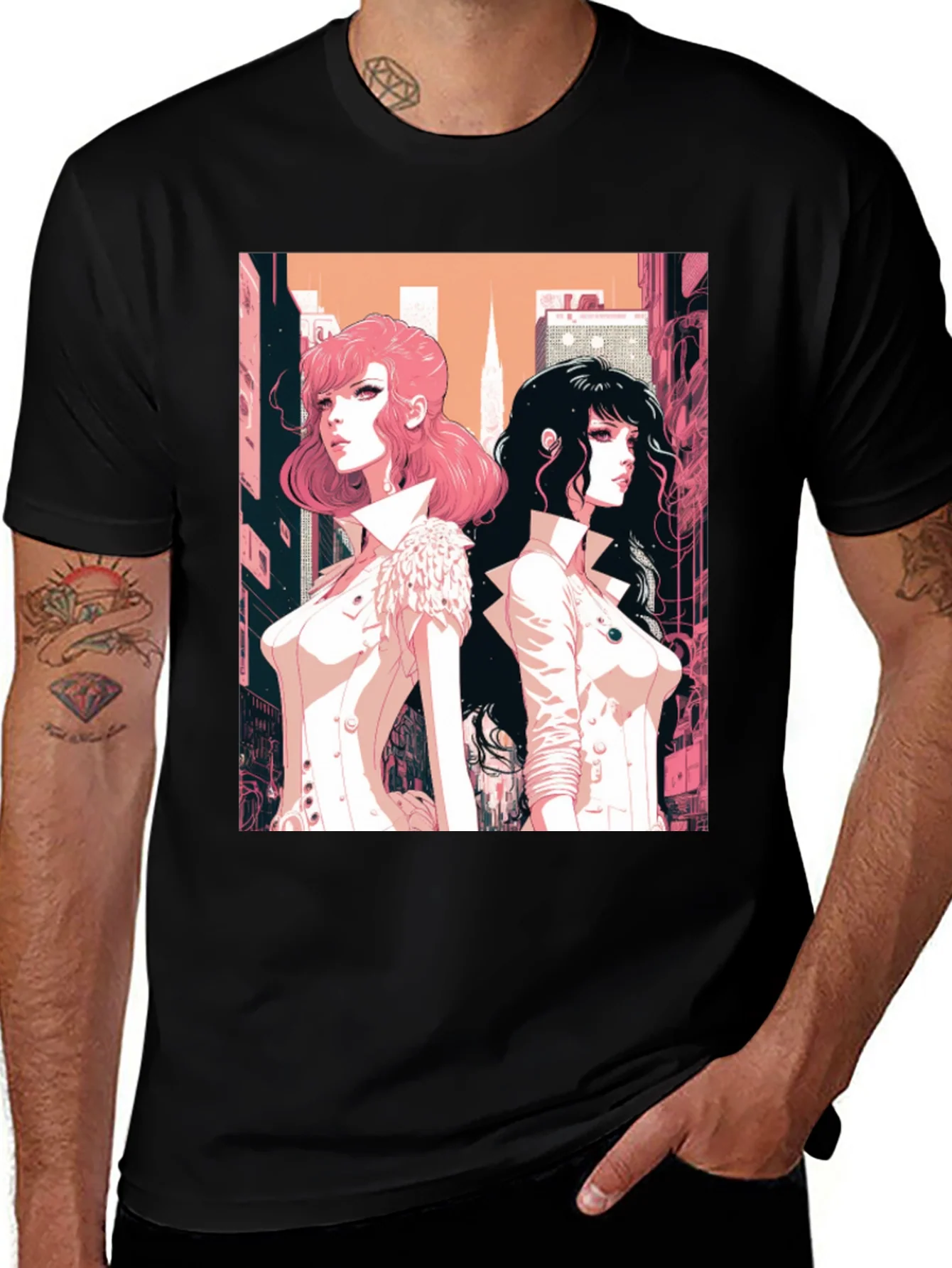 Rebbecca Anime Girls Graphic Tee - Black
