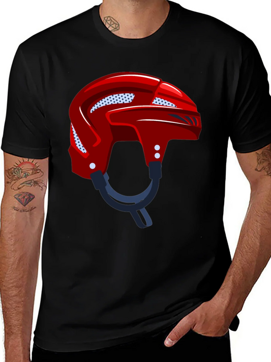 Camiseta Negra con Casco de Hockey Rojo